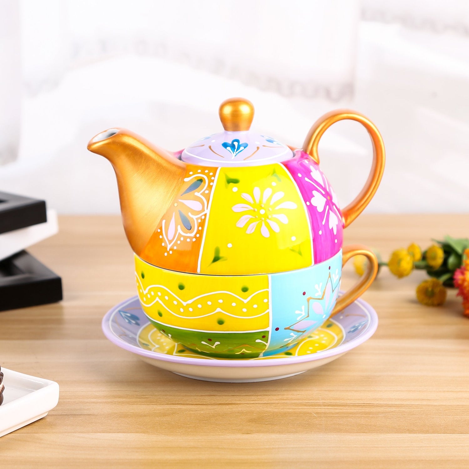 Tea Set for One Ceramic Portable One Teapot,Cup and Saucer Kung Fu Cer –  Nordic Abode