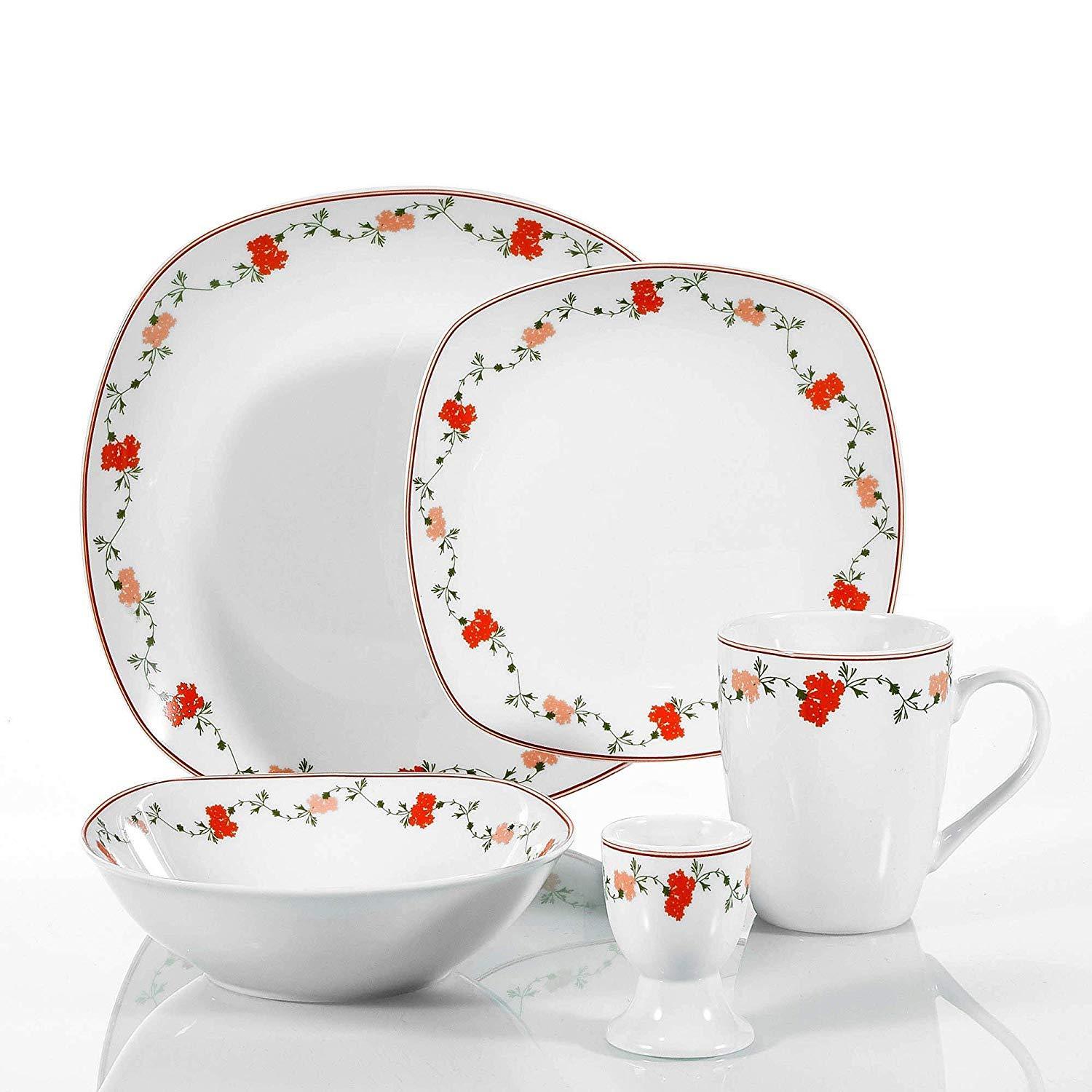GLORIA 40-Piece Porcelain Ceramics Flower Pattern Dinner Tableware Set with Egg Cup,Mug,Bowl,Dessert Plate,Dinner Plate - Nordic Side - 40, Ceramics, CupMugBowlDessert, Dinner, Egg, Flower, G