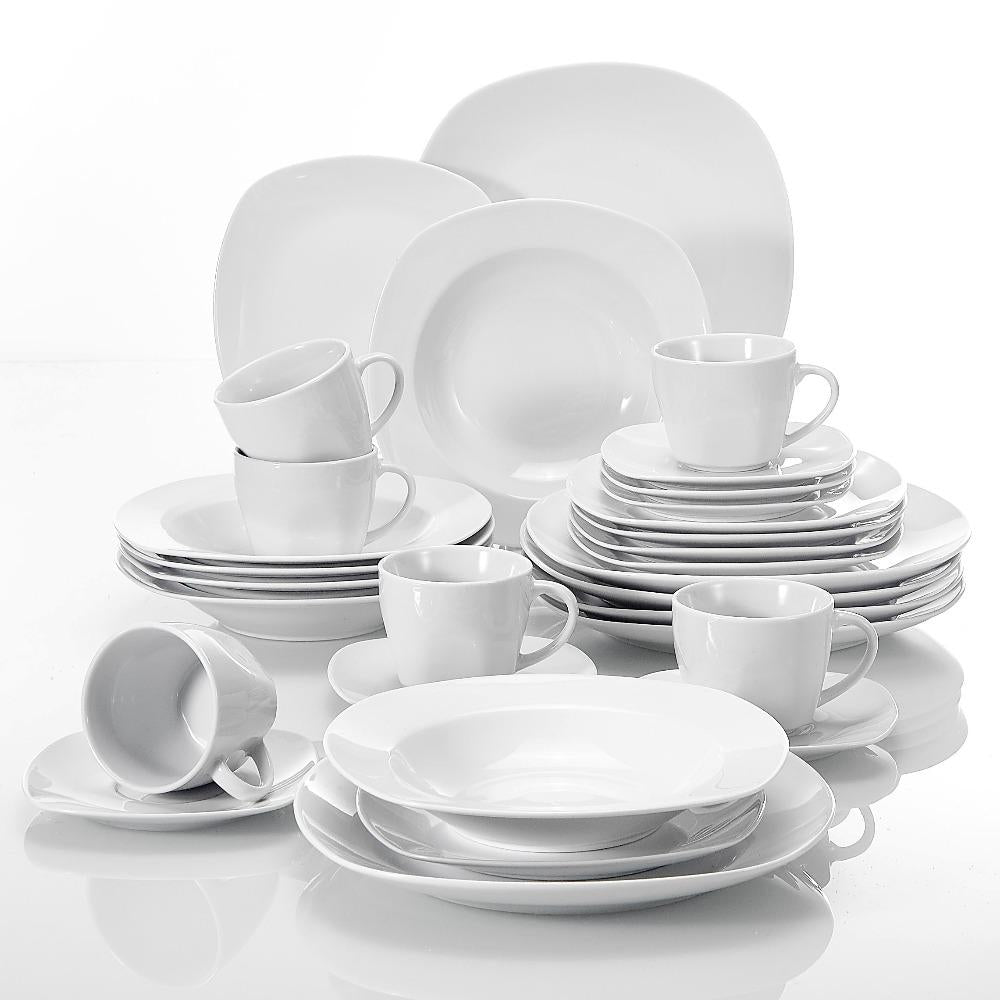 Series Elisa 30-Piece Porcelain Dinner Set CupsSaucersDinner Soup Dessert Plates Set for 6 Person (White) - Nordic Side - 30, Cups, Dessert, Dinner, Elisa, for, MALACASA, Person, Piece, Plate
