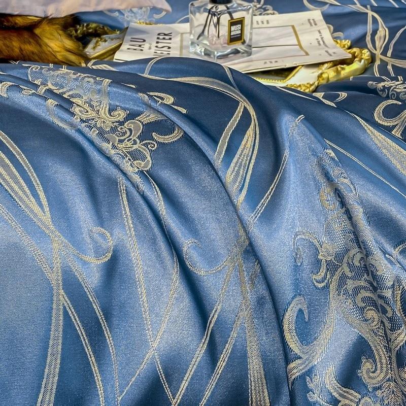 Royal Blue Jacquard Smooth Duvet Cover Set