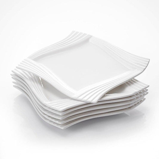 Amparo 6-Piece Series Ivory White Porcelain China Ceramic Dinner Plates (10") - Nordic Side - 10, Amparo, Ceramic, China, Cream, Dinner, Ivory, MALACASA, Piece, Plates, Porcelain, Series, Whi