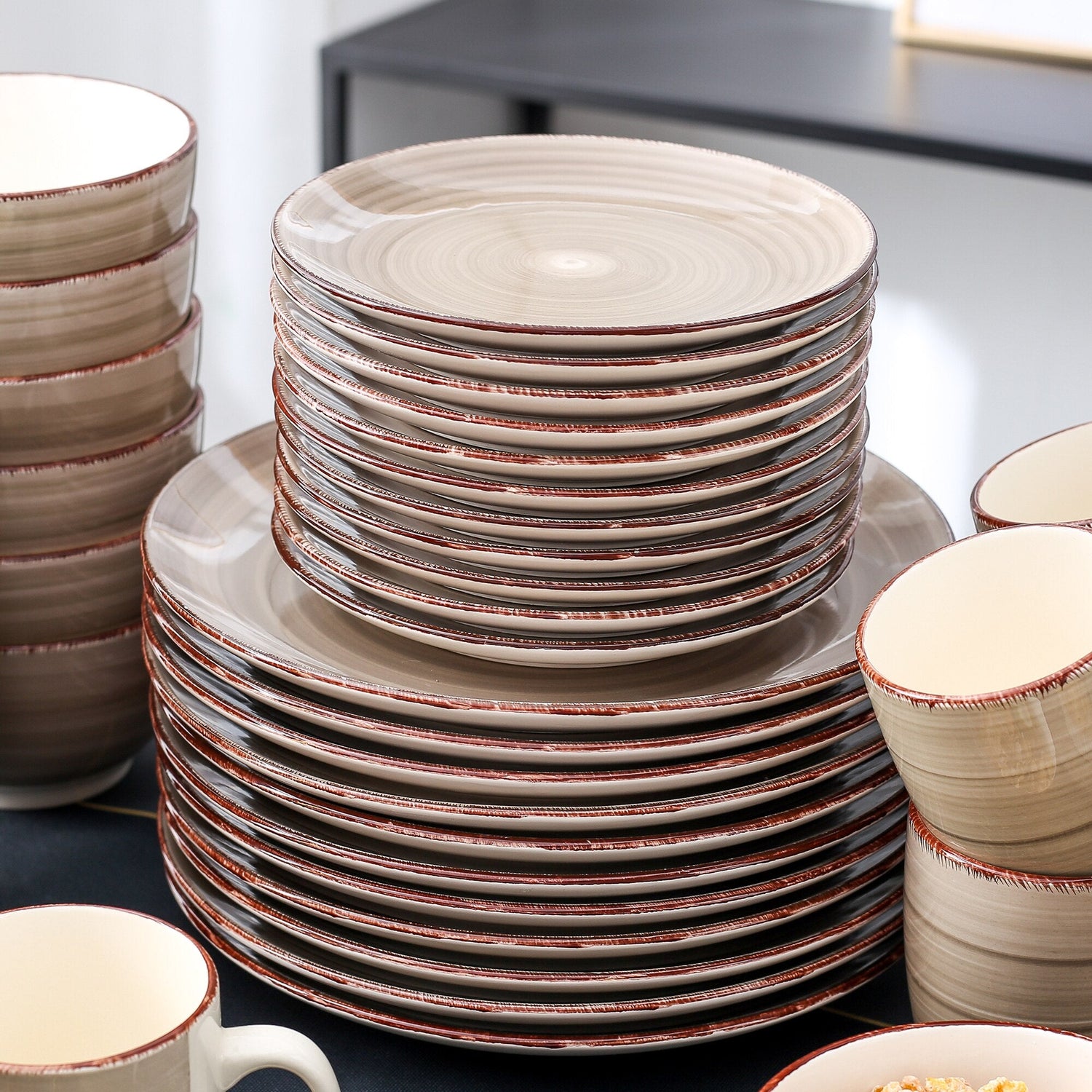 Bella-C 48-Pieces Porcelain Dinner Set - Nordic Side - 12, 48, BellaC, Ceramic, Dinner, Look, Pieces, Plate, PlateBowlMug, PlateDessert, Porcelain, Set, Vancasso, Vintage, with