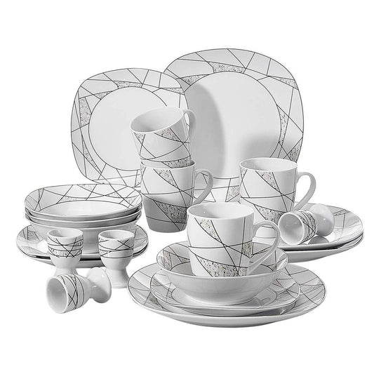 SERENA 20-Piece Kitchen Porcelain Ceramic Dinner Set of Dinner Plate,Dessert Plates,Egg Cup,Mug,Bowl Cutlery Set - Nordic Side - 20, Ceramic, CupMugBowl, Cutlery, Dinner, Kitchen, of, Piece, 