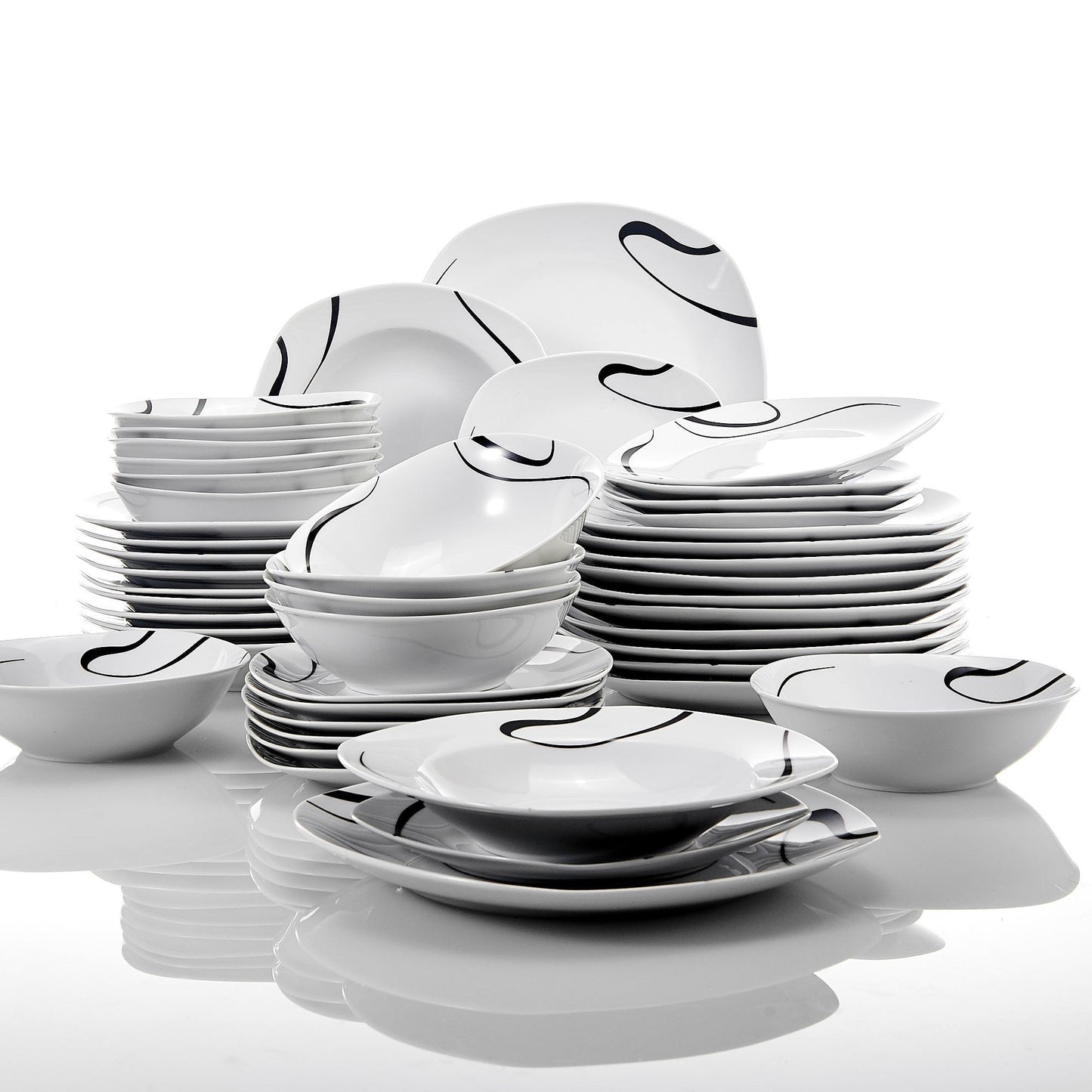 KAYLA 48-Piece Porcelain Tableware Breakfast Set Kitchen Ceramic Bowl Dessert Plate Soup Plate Dinner Plate Set - Nordic Side - 48, Bowl, Breakfast, Ceramic, Dessert, Dinner, KAYLA, Kitchen, 