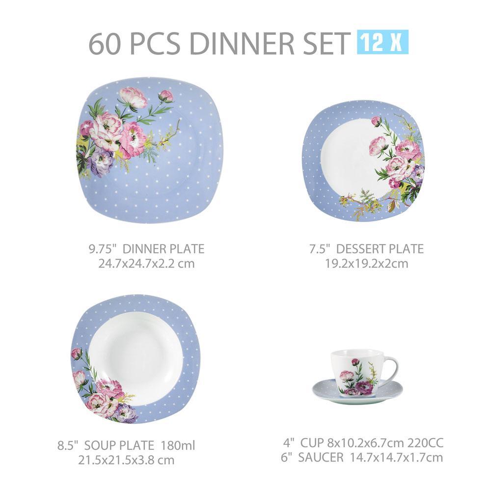 HANNAH 60-Piece White Ceramic Dinner Combi-Set of Porcelain Dinner Plate Set,Cups and Saucers Dinnerware Cutlery Set - Nordic Side - 60, and, Ceramic, CombiSet, Cutlery, Dinner, Dinnerware, H