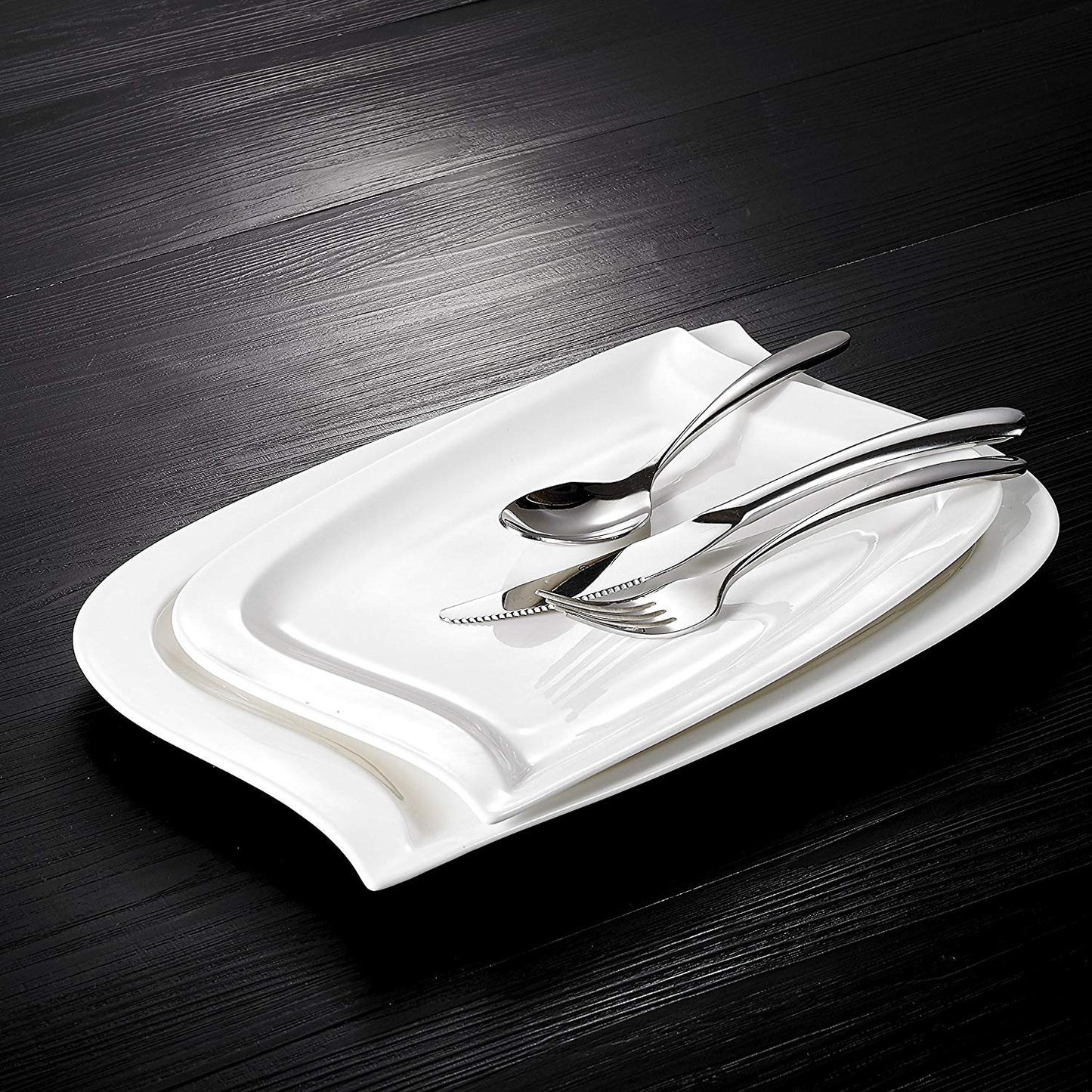 Elvira 2-Piece White Porcelain Serving Plates/11" Dessert Plate and 13.25" dinner Plate - Nordic Side - 11, 1325, and, Dessert, dinner, Dinnerware, Elvira, included, Large, MALACASA, Piece, P