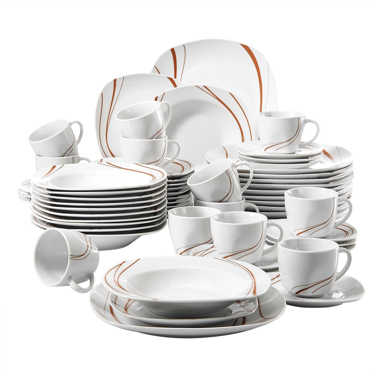 BONNIE 60-Piece Porcelain Tableware Dinner Plate Set Cutlery Set with Dessert Plate Soup Plate Dinner Plate Cup&Saucer - Nordic Side - 60, BONNIE, CupSaucer, Cutlery, Dessert, Dinner, Piece, 