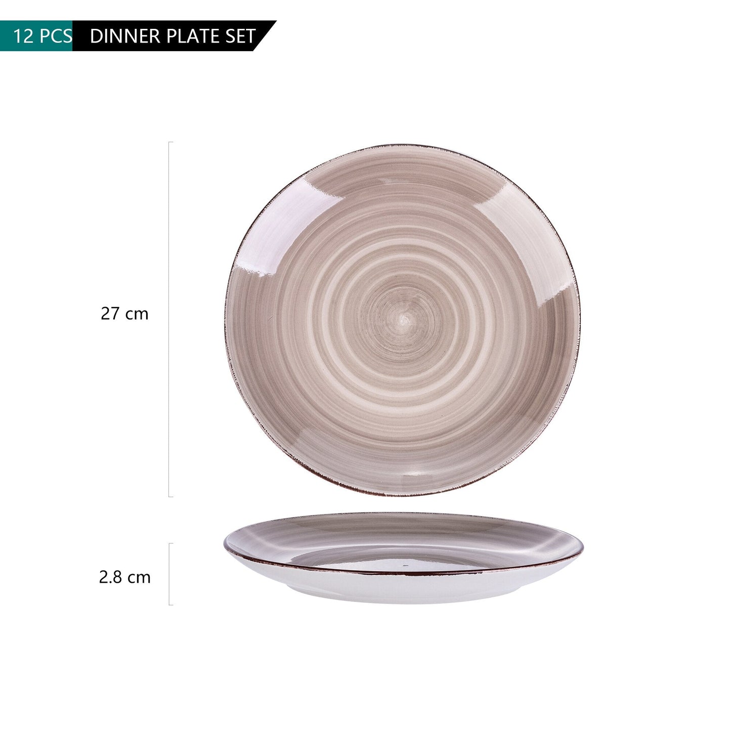 Bella-C 4/8/12-pieces Porcelain Ceramic Handpainted Dinner Plate Set - Nordic Side - 272728, 4812, BellaC, Ceramic, cm, Dinner, DinnerSaladFruitSnack, Handpainted, pieces, Plate, Porcelain, S