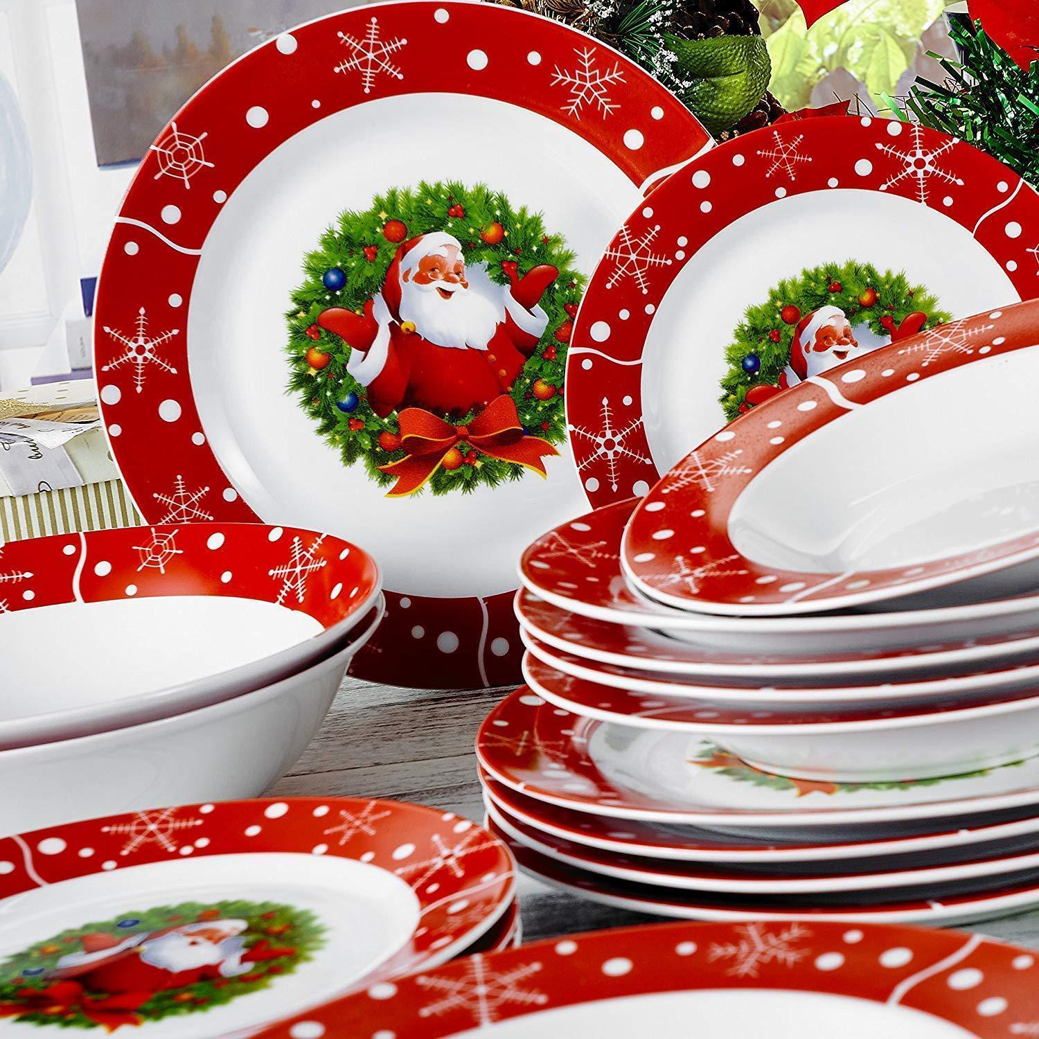 Christmas 20-Piece Porcelain Dinnerware Set - Nordic Side - 20, Bowl, Ceramic, Christmas, Dessert, Dinnerware, Piece, Plate, PlateDinner, PlateSoup, Porcelain, Salad, Set, VEWEET, with