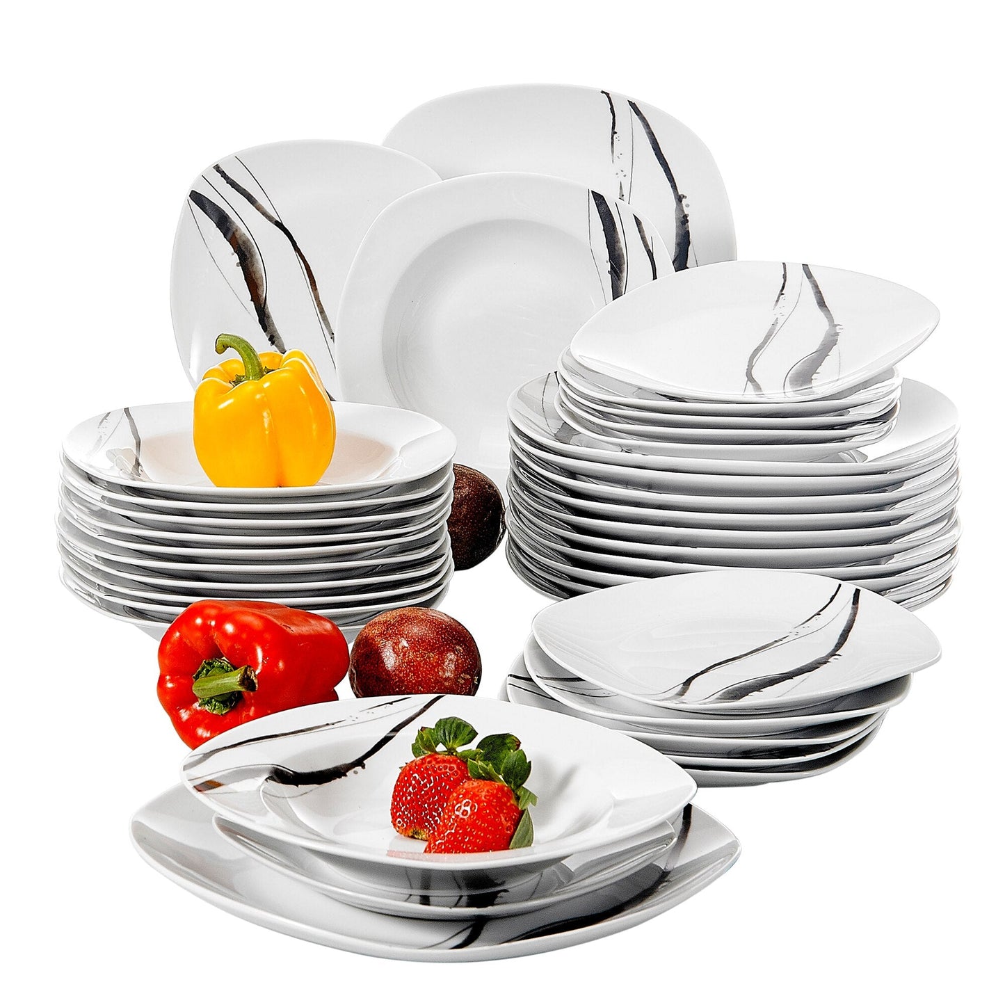 TERESA Porcelain Stripe Pattern Dinnerware(36-Pieces) - Nordic Side - 36, Dinnerware, Pattern, Pieces, Porcelain, Stripe, TERESA