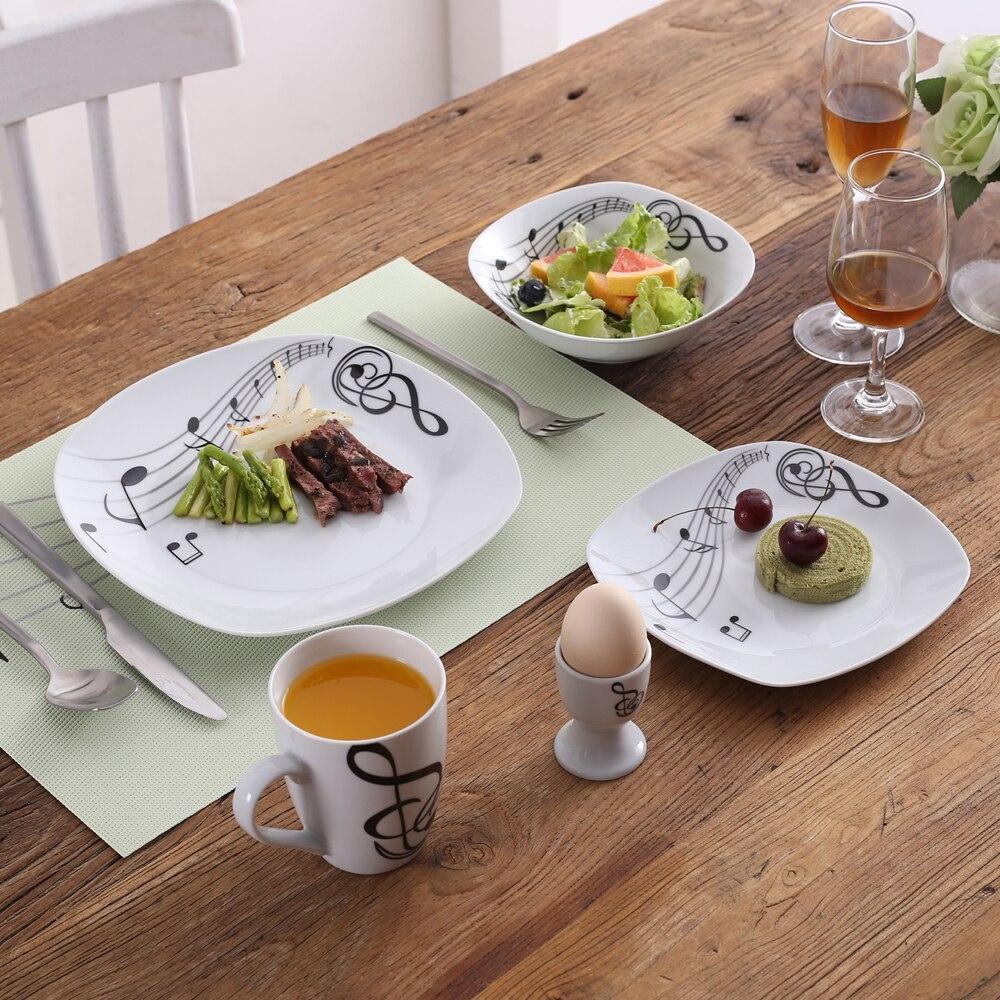 MELODY 40-Piece Porcelain Dinner Plate Musical Note Dinnerware Set - Nordic Side - 40, CupMugDessert, Dinner, Dinnerware, Egg, MELODY, Musical, Note, Piece, Plate, PlateBowlDinner, Porcelain,