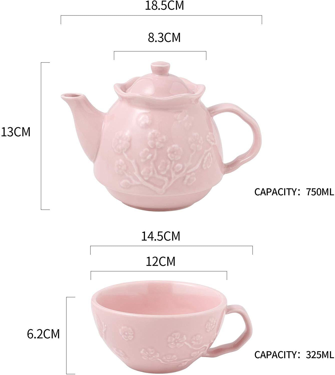 Porcelain Portable Teapot Set for One with 1*Teapot 750 ML with Lid and 1*325 ML Cup - Nordic Side - 1325, 750, and, Cup, for, Lid, MALACASA, ML, OneOffice, Personal, Porcelain, Portable, Set