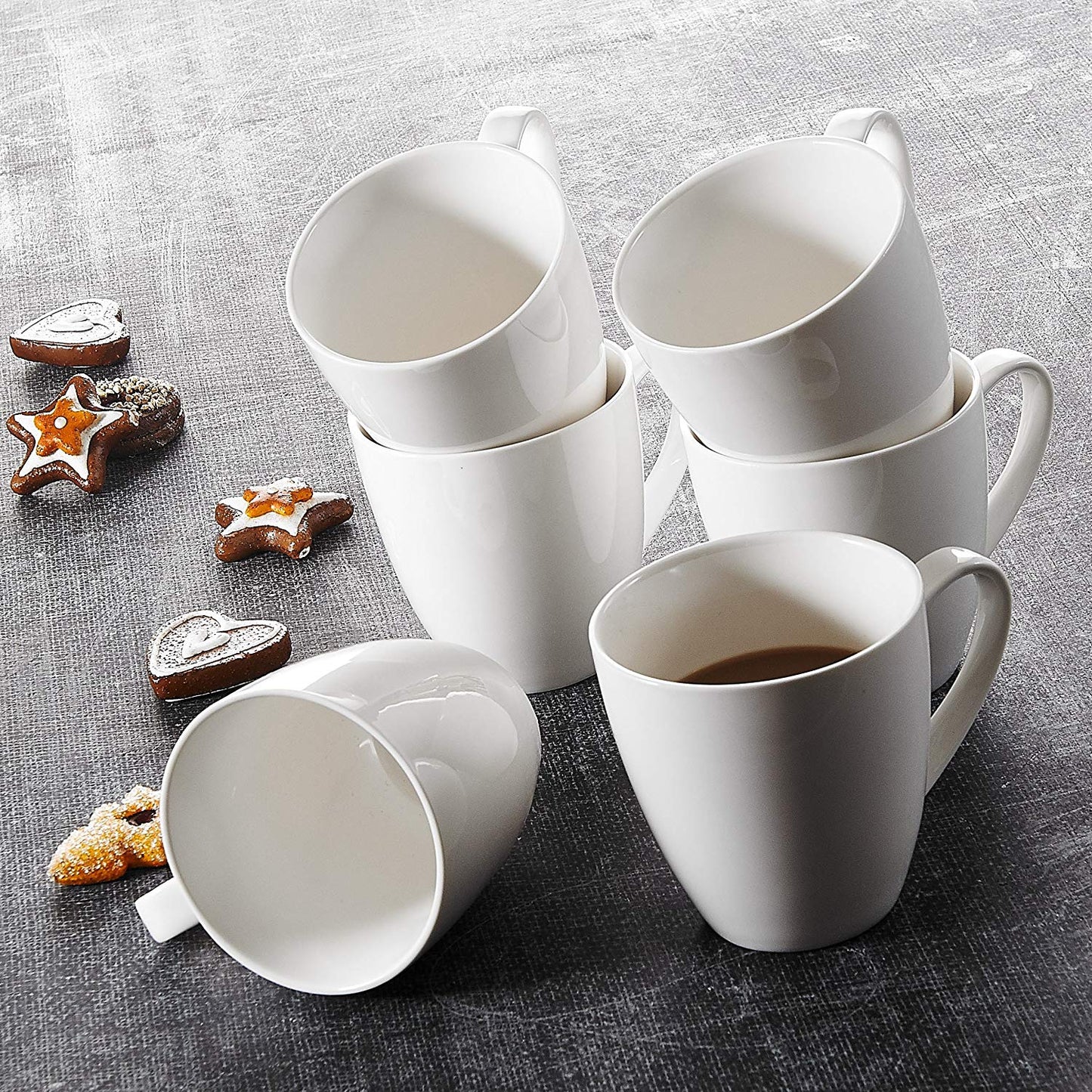 Monica 6-Piece 12.5 OZ Ivory White Porcelain Cups 5" / Tea Coffee Cup Sets - Nordic Side - 125, Ceramic, China, Coffee, Cream, Cup, Cups, Ivory, MALACASA, Monica, Mugs, OZ, Piece, Porcelain, 