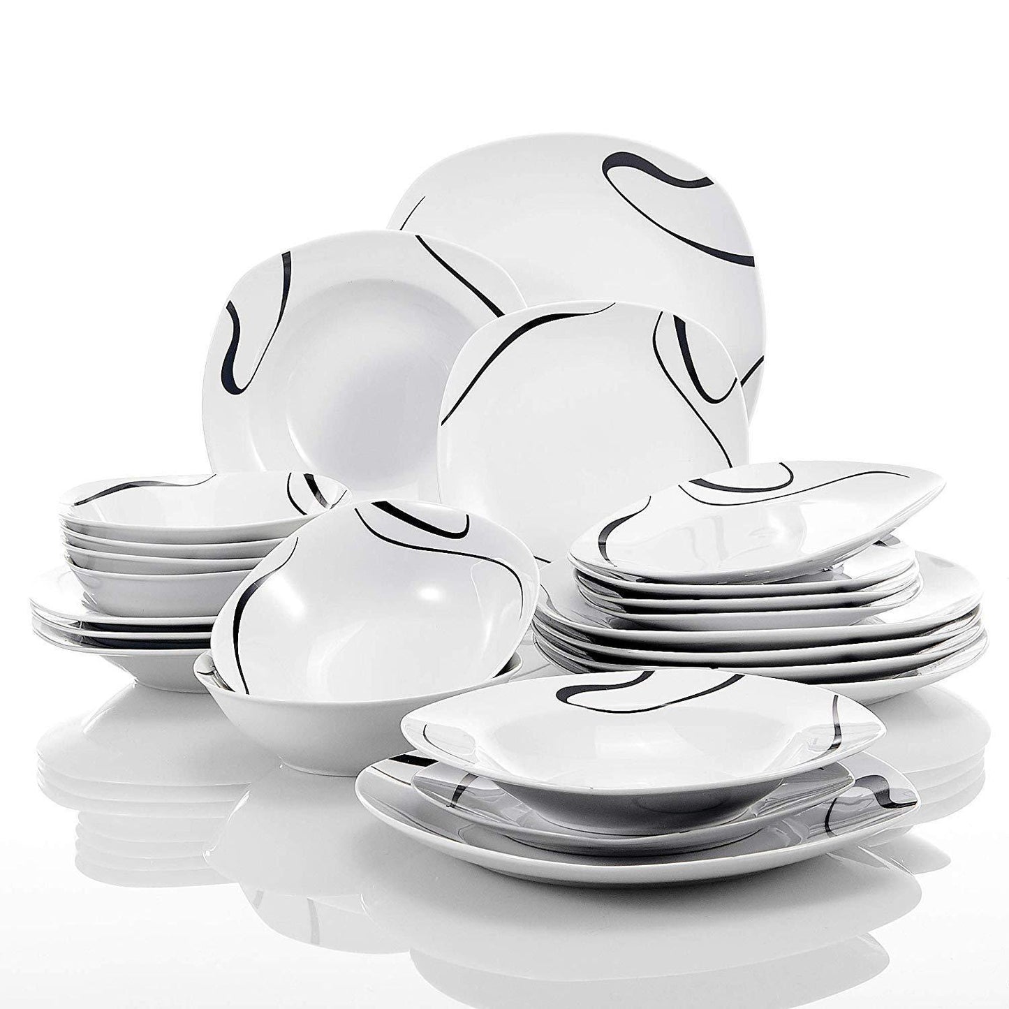 KAYLA 24-Piece Porcelain Tableware Breakfast Set Kitchen Ceramic Bowl Dessert Plate Soup Plate Dinner Plate Set - Nordic Side - 24, Bowl, Breakfast, Ceramic, Dessert, Dinner, KAYLA, Kitchen, 