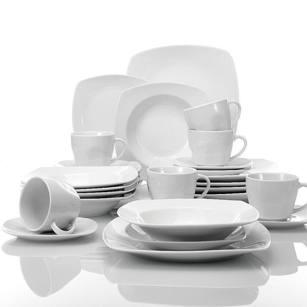 SERIES JULIA 30-Piece Porcelain Dinner Set 6 Person (White) - Nordic Side - 30, and, Cups, Dessert, Dinner, for, JULIA, MALACASA, Person, Piece, Plates, Porcelain, Saucers, SERIES, Set, Soup