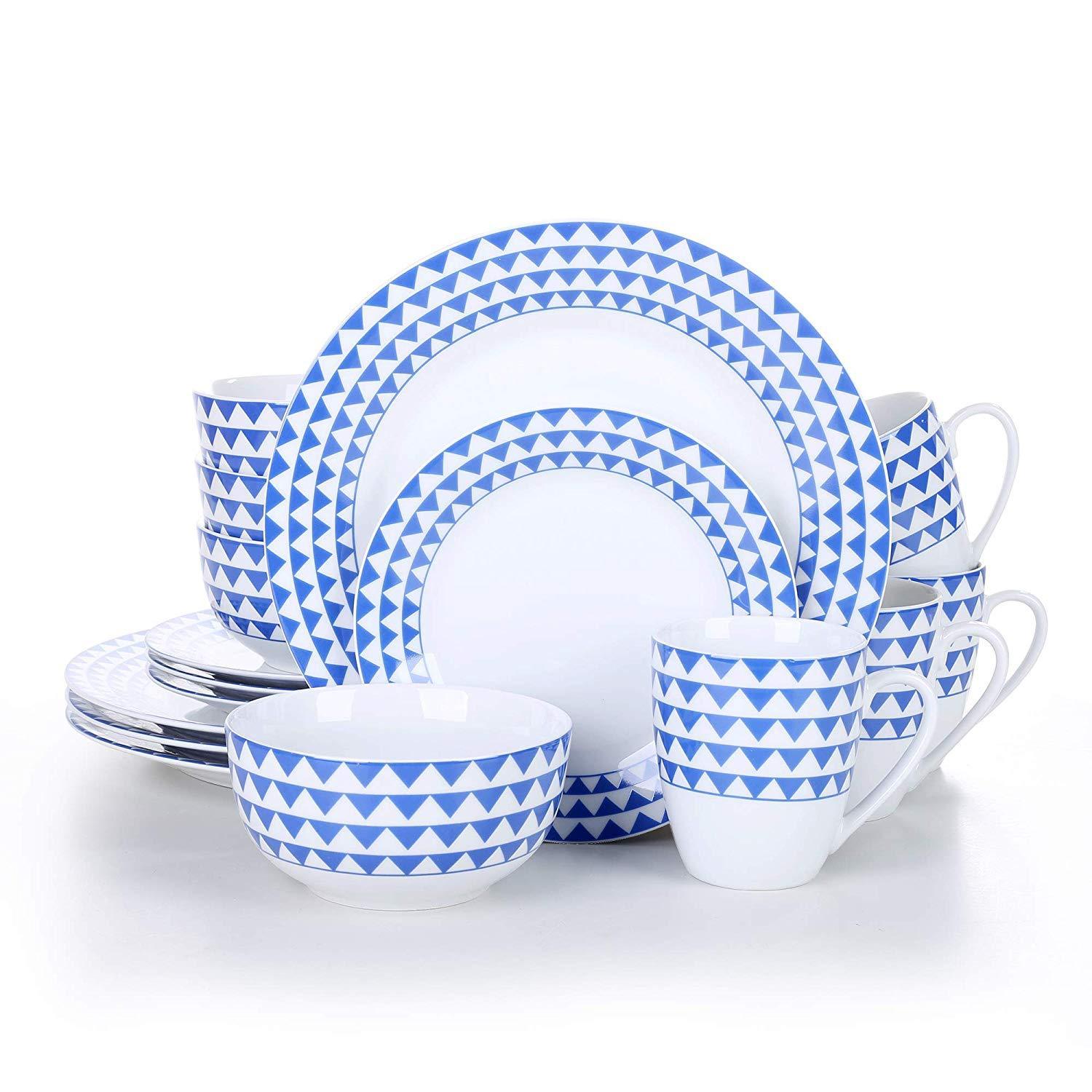 WES 16-Piece Porcelain Ceramic Dinnerware Plate Set with 4*Dinner Plate,Dessert Plate,Cereal Bowl and 380ML Mug Set - Nordic Side - 16, 380, and, Bowl, Ceramic, Dinner, Dinnerware, ML, Mug, P