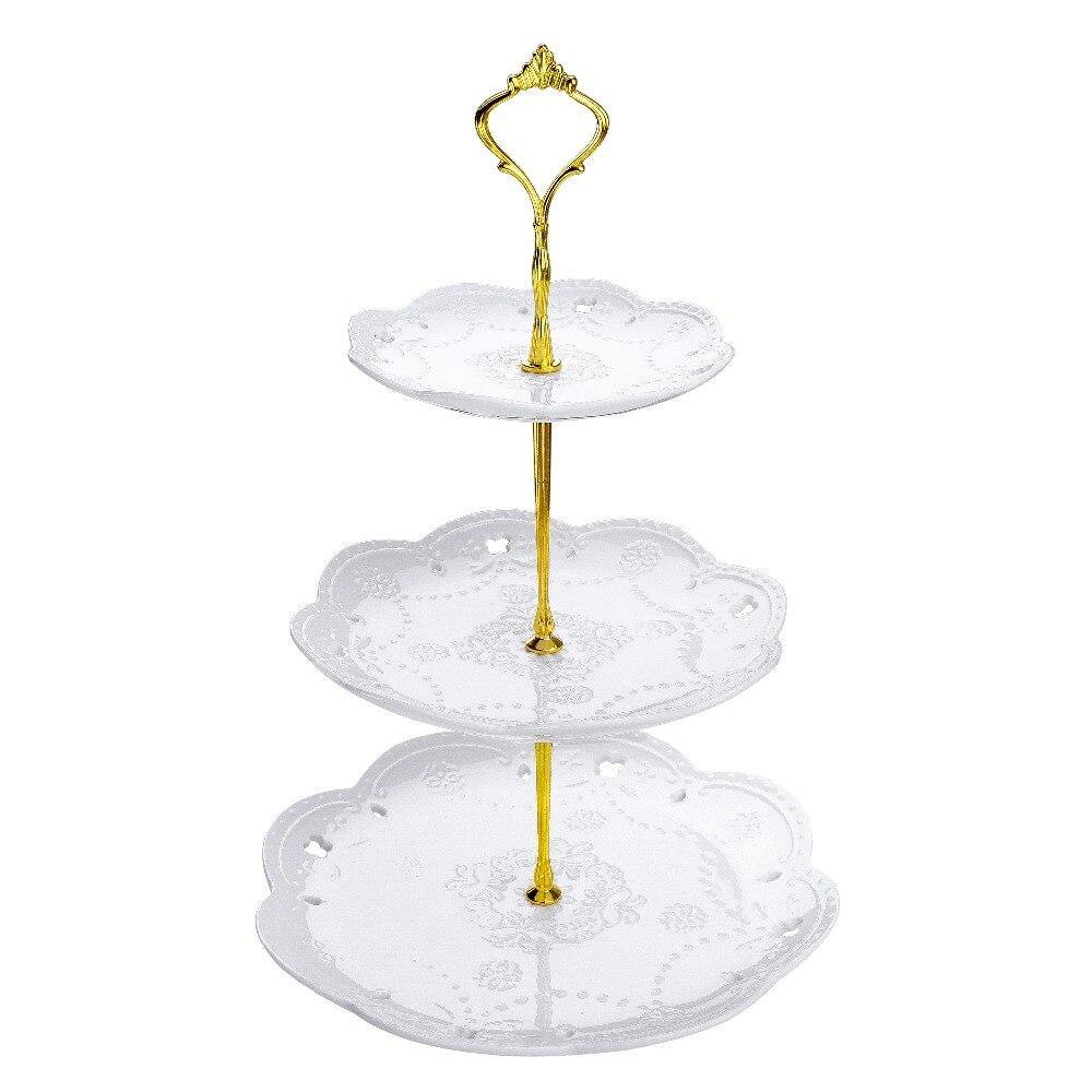 3 Tier White Ceramic Cake Tower Stand14.5" Tall Porcelain Party Food Server Display Holder with Golden Carry Handle (White Round) - Nordic Side - 145, Cake, Carry, Ceramic, Display, Food, Gol