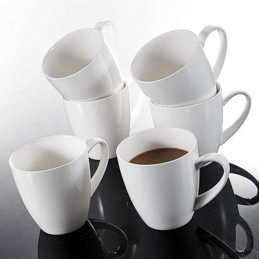 Monica 6-Piece 12.5 OZ Ivory White Porcelain Cups 5" / Tea Coffee Cup Sets - Nordic Side - 125, Ceramic, China, Coffee, Cream, Cup, Cups, Ivory, MALACASA, Monica, Mugs, OZ, Piece, Porcelain, 
