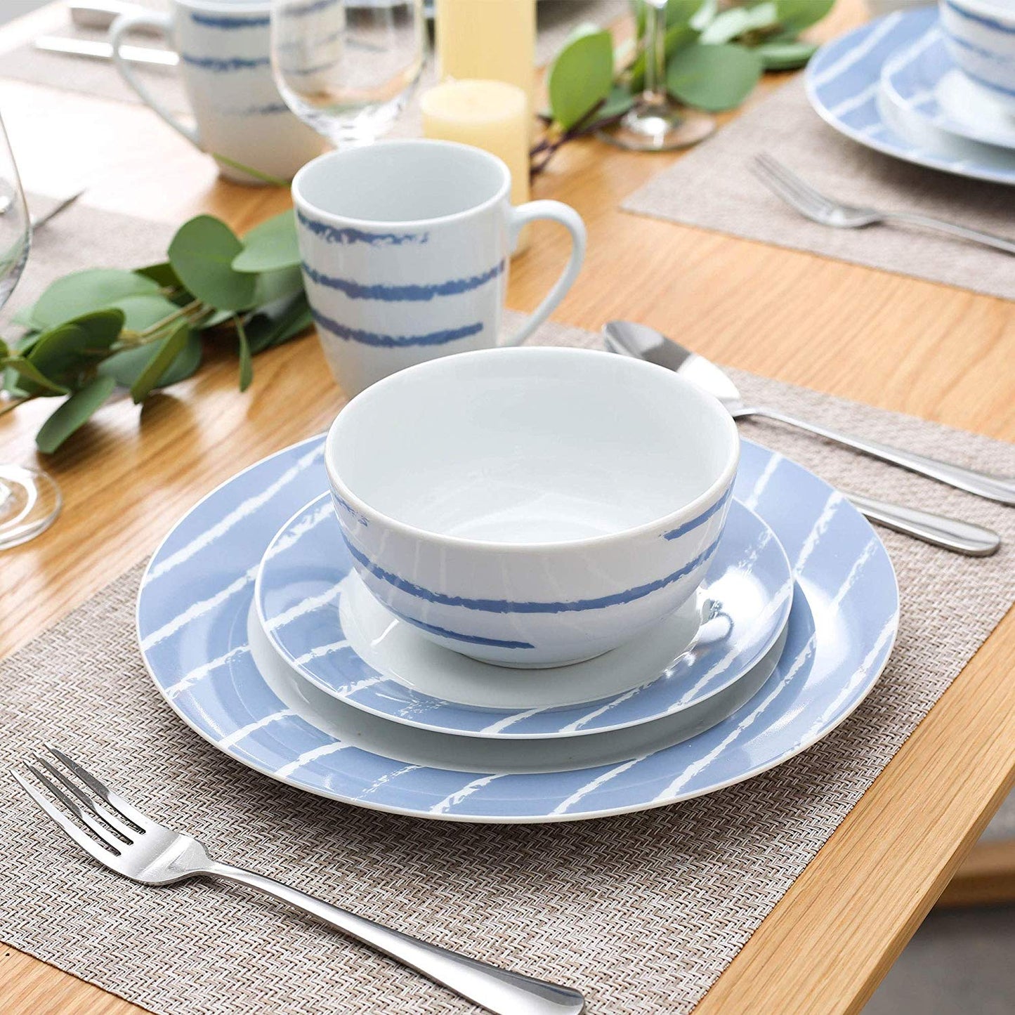 IMANI 32-Piece Porcelain Ceramic Dinnerware Tableware Plate Set with Dinner Plate,Dessert Plate,Cereal Bowl and 380ML Mug - Nordic Side - 32, 380, and, Bowl, Ceramic, Dinner, Dinnerware, IMAN