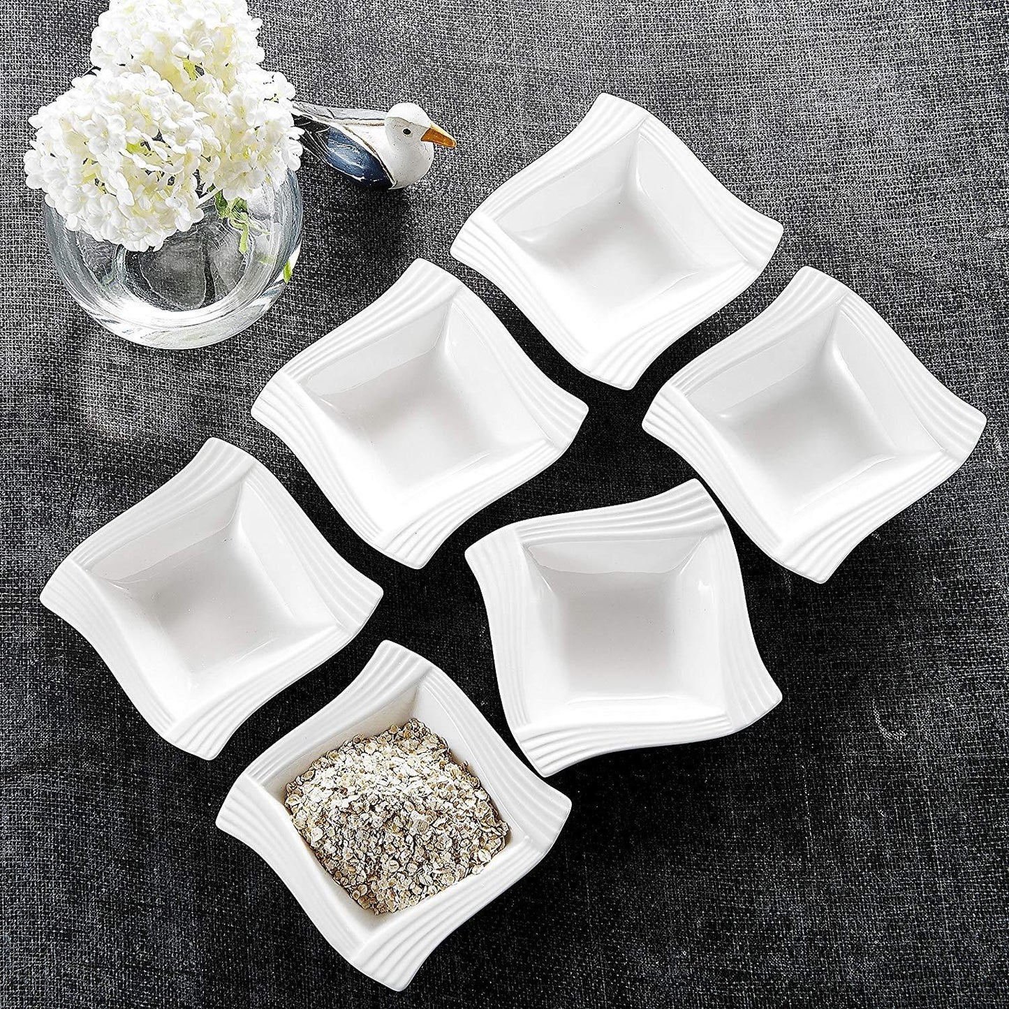 Amparo 6-Piece 5.5" Ivory White Porcelain China Ceramic Cream bowls - Nordic Side - 12, 55, Amparo, Bowls, Ceramic, Cereal, China, Cream, Ivory, MALACASA, Ounce, Piece, Porcelain, Salad, Soup
