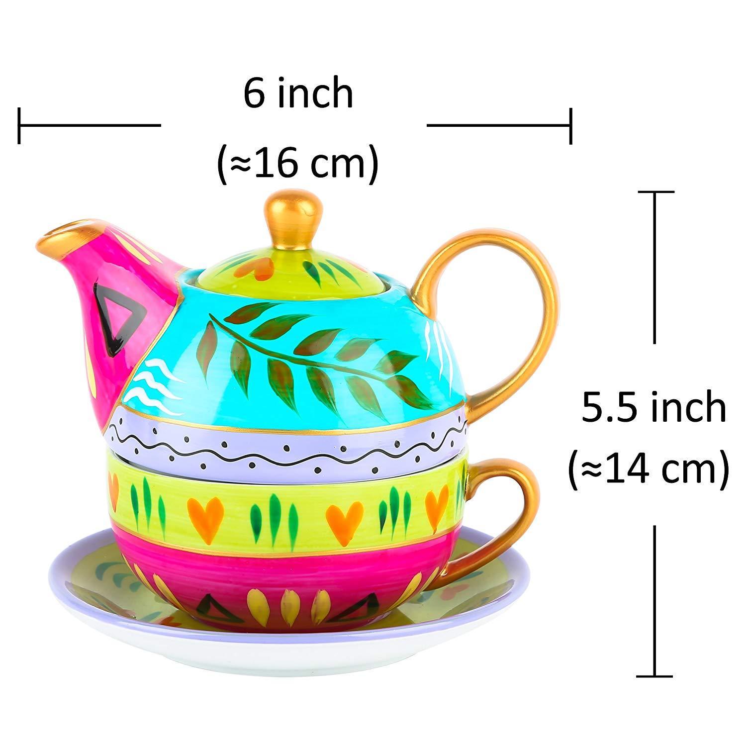 Portable Travel Tea Set for One with One Teapot,Cup and Saucer Stackable Porcelain Office Personal Teaware Set - Nordic Side - and, ARTVIGOR, for, Office, One, Personal, Porcelain, Portable, 
