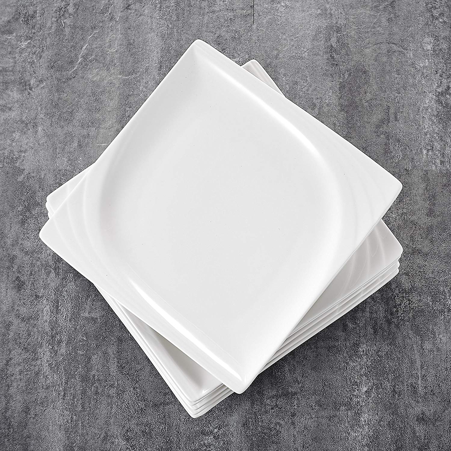 Monica 6-Piece Ivory White Ceramic Square Plates (7.25" ) - Nordic Side - 725, Ceramic, Dessert, Dinner, Dinning, Dishes, Ivory, MALACASA, Monica, Piece, Plates, Porcelain, Service, Set, Squa