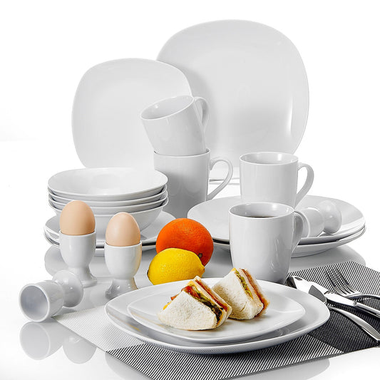 Elisa 20-Piece Porcelain Dinnerware Set with Dinner Plates Soup Bowl Dessert Plate Cups Egg Stand Cup Service for 4 - Nordic Side - 20, Bowl, Cup, Cups, Dessert, Dinner, Dinnerware, Egg, Elis
