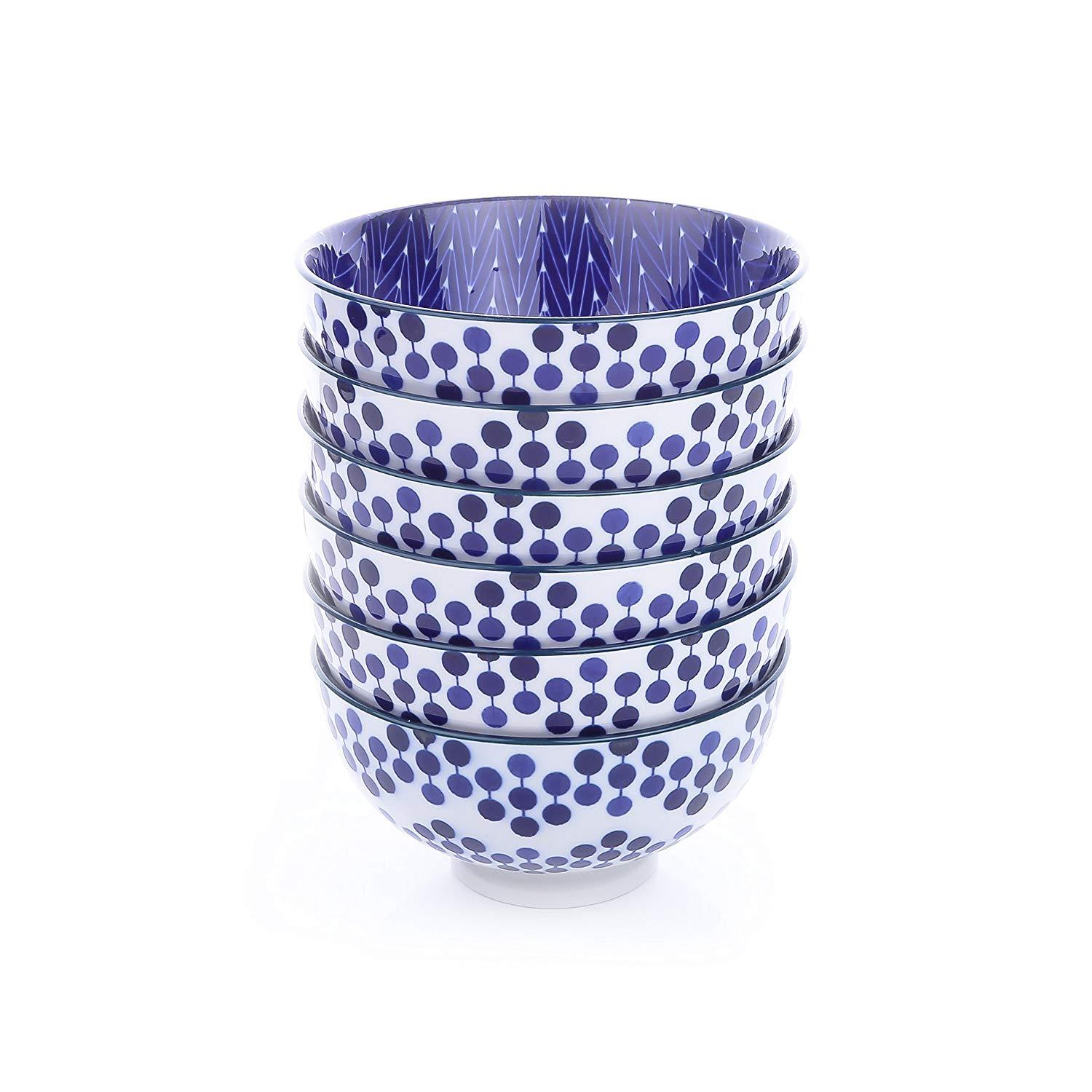 6-pieces Japanese Design Ceramic Bowls Set Blue and White Spot Bowl - Nordic Side - and, Blue, Bowl, Bowls, Ceramic, CerealSoupNoodleRamenRice, Design, Japanese, pieces, Set, Spot, Vancasso, 