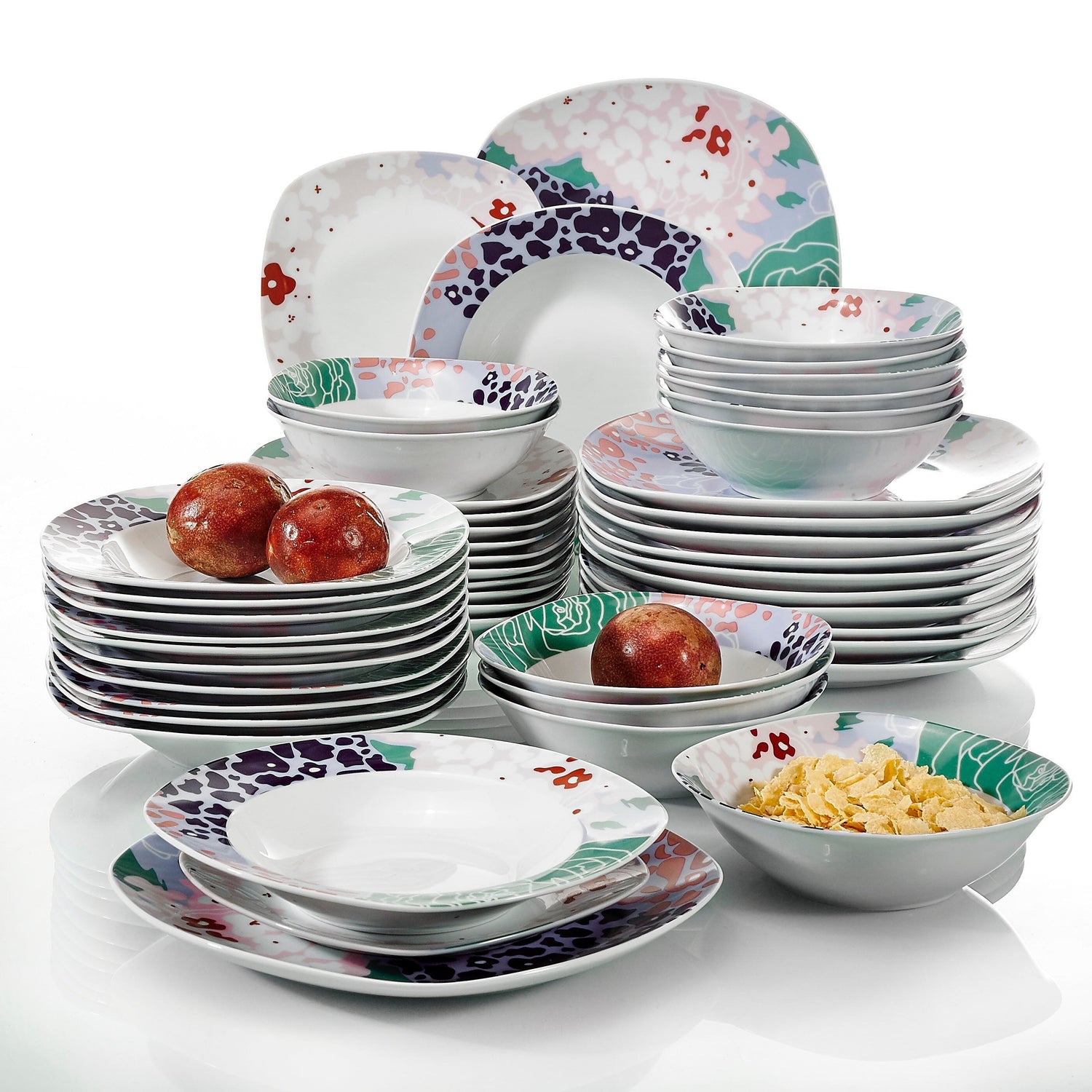 Olina 48-Piece Porcelain Dinnerware Set with Multicolor Flowers | Dinnerware | NordicAbode.com