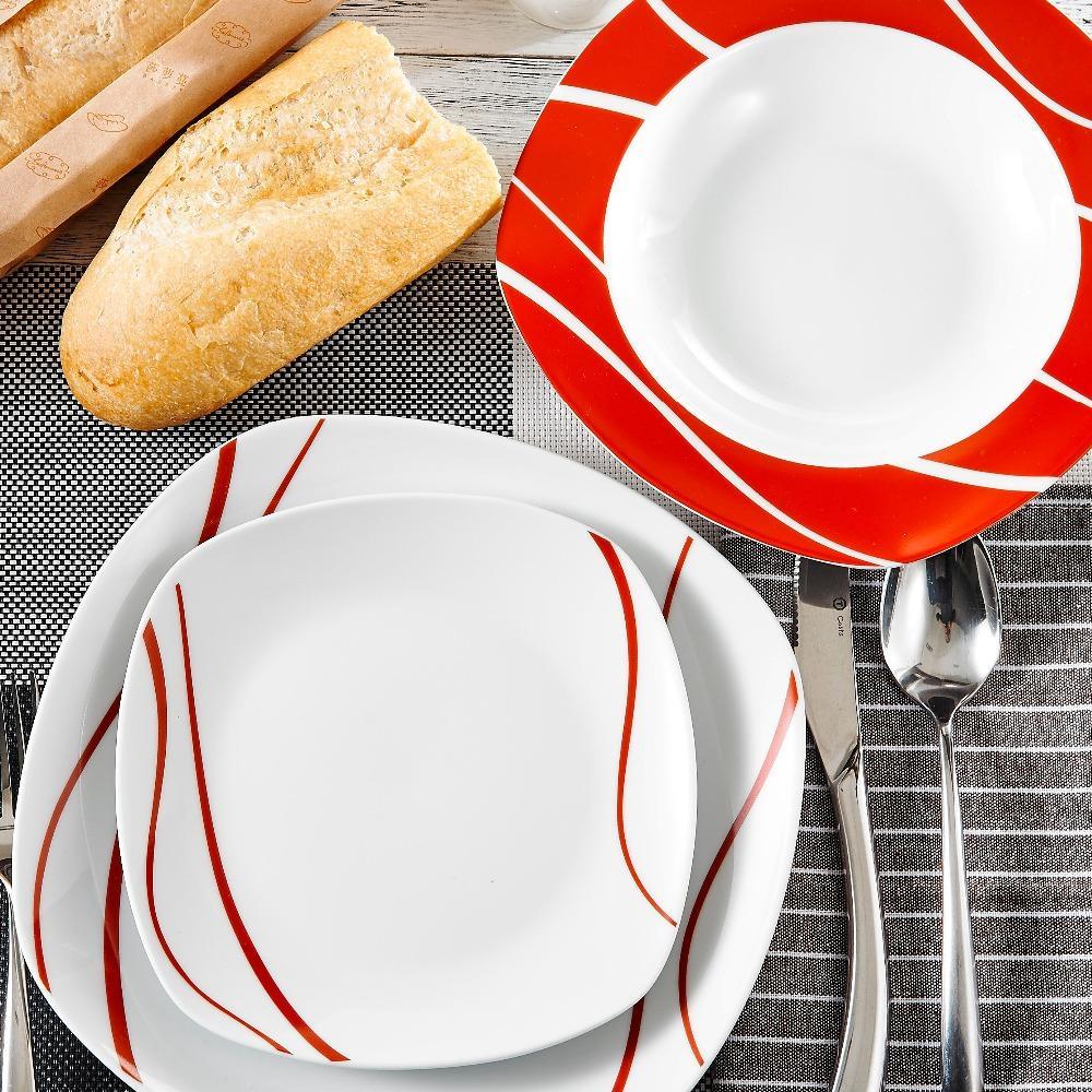 MALACASA Felisa 18-Piece White with Red Edge Porcelain Dinnerware
