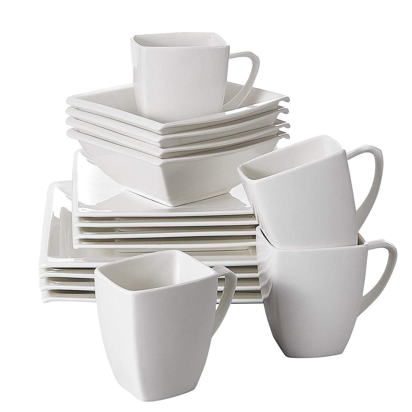 Blance 16-Piece White Ceramic Porcelain Dinner Set with Salad Soup Bowls Dessert Plates Dinner Plates Coffee Milk Mugs - Nordic Side - 16, Blance, Bowls, Ceramic, Coffee, Dessert, Dinner, MAL
