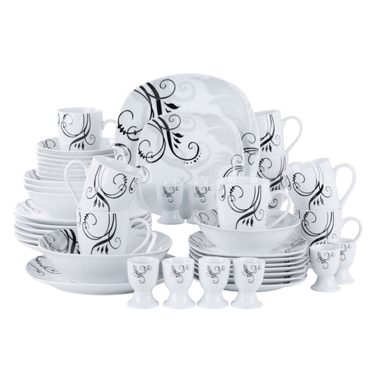 ZOEY 44-Piece Porcelain Ceramic Plate Tableware Set with 8*Egg Cup,Mug,Bowl,Dessert Plate,Dinner Plate and 4*Salad Bowl - Nordic Side - 44, and, Bowl, Ceramic, CupMugBowlDessert, Egg, Piece, 