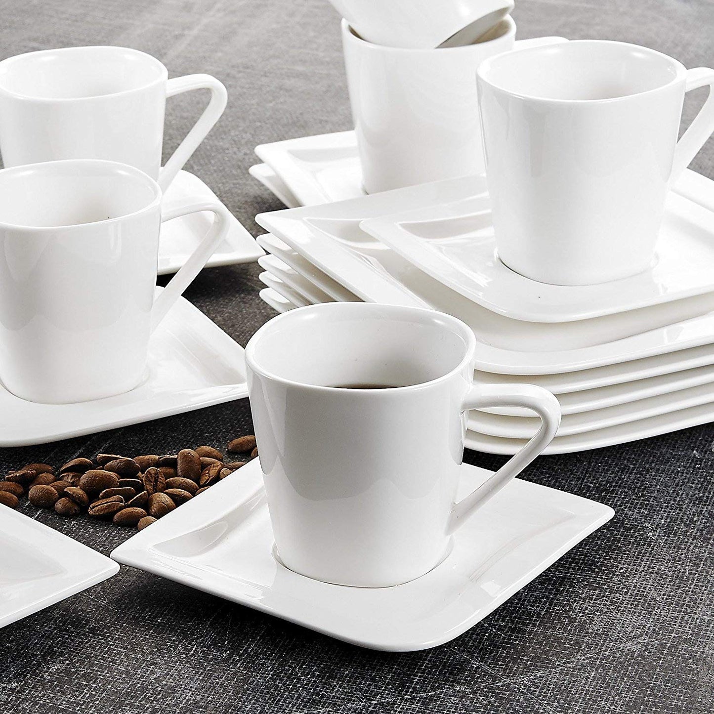 Joesfa 18-Piece Porcelain China Ceramic Tea Coffee Cups&Saucers Sets with 6-Piece Cups,Saucers and Dessert Plates - Nordic Side - 18, and, Ceramic, China, Coffee, CupsSaucers, Dessert, Joesfa