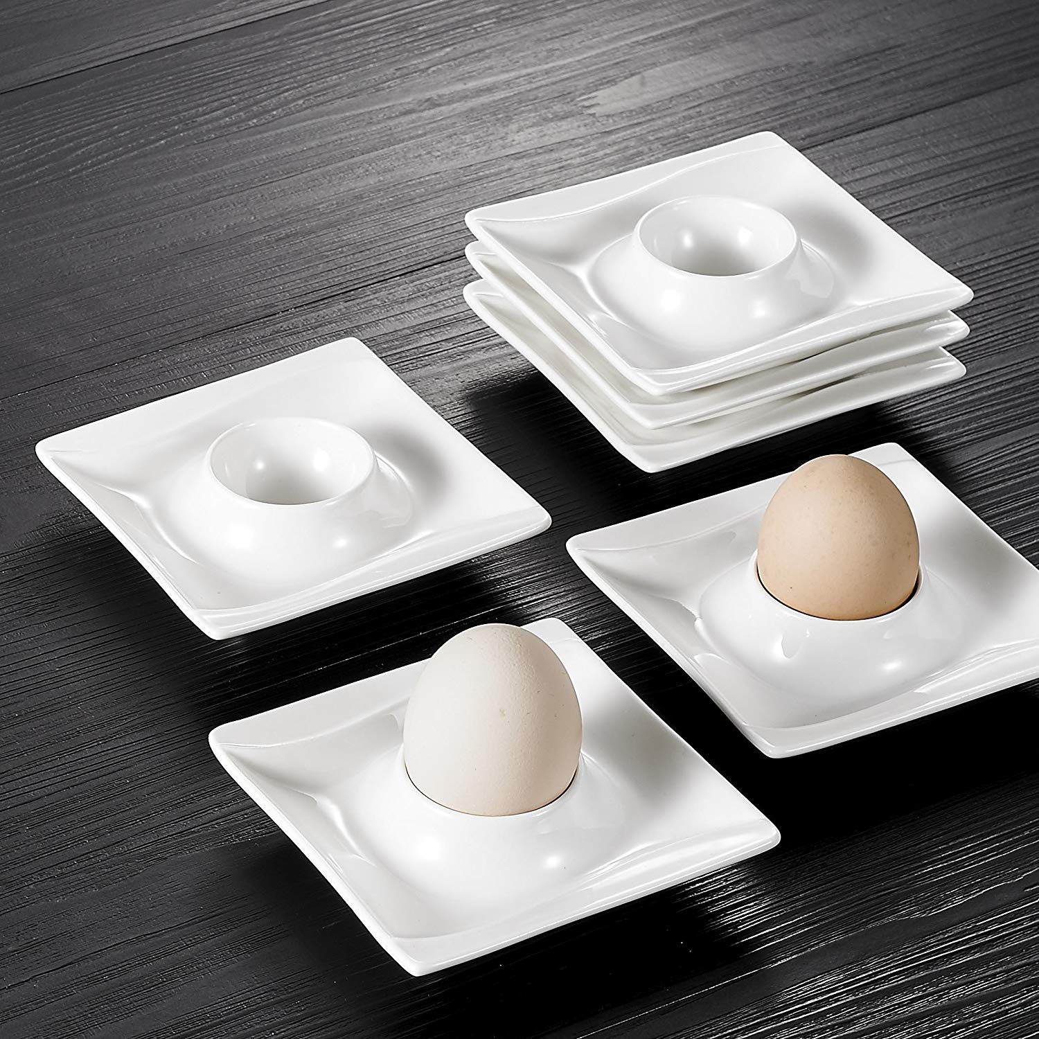 Carina 6-Piece 4"  Ivory White Porcelain Egg Cups Holder - Nordic Side - 10510525, Carina, Ceramic, China, cm, Cream, Cups, Egg, Holder, Ivory, MALACASA, Piece, Plates, Porcelain, Stand, Whit