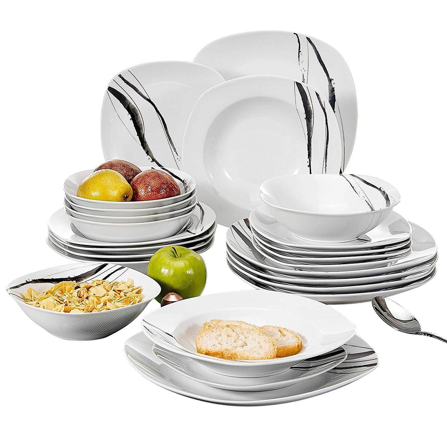 TERESA 24-Piece Dinner Set Porcelain Ceramic Tableware Set with Bowl Dessert Plate Soup Plate Dinner Plates Cutlery Set - Nordic Side - 24, Bowl, Ceramic, Cutlery, Dessert, Dinner, Piece, Pla
