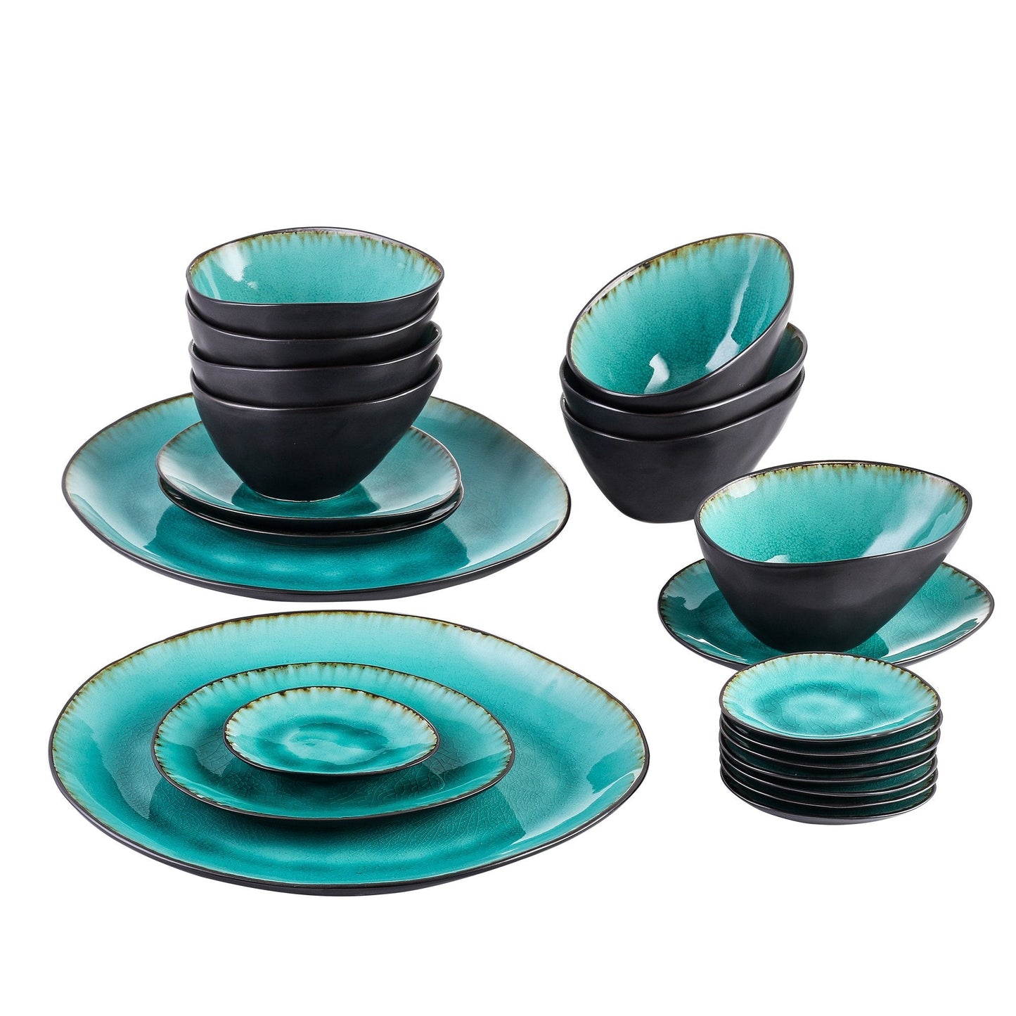 Bonita 22-Piece Pottery Stoneware Vintage Ceramic Dinner Set - Nordic Side - 22, Aqua, Ceramic, Dessert, Dinner, Dipping, DishesBowl, Piece, Plate, Pottery, Set, Stoneware, VANCASSO, Vintage,