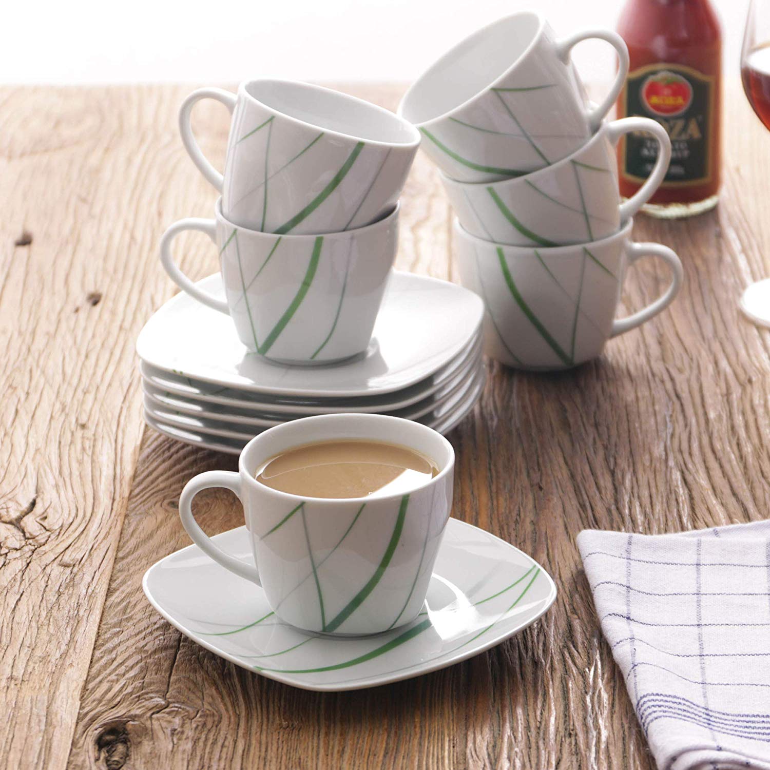 Aviva 12-Piece Porcelain China  Tea/Coffee Cup and Saucer Set (220 ml) - Nordic Side - 12, 220, and, AVIVA, Ceramic, China, Coffee, Cup, CupsSaucers, Family, ML, Office, Piece, Porcelain, Sau
