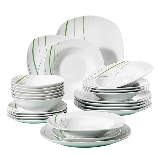 AVIVA 24-Piece Ivory White Porcelain Ceramic Tableware Dinner Plate Set with Soup Plate,Bowl,Dinner Plate,Dessert Plate - Nordic Side - 24, AVIVA, Ceramic, Dinner, Ivory, Piece, Plate, PlateB