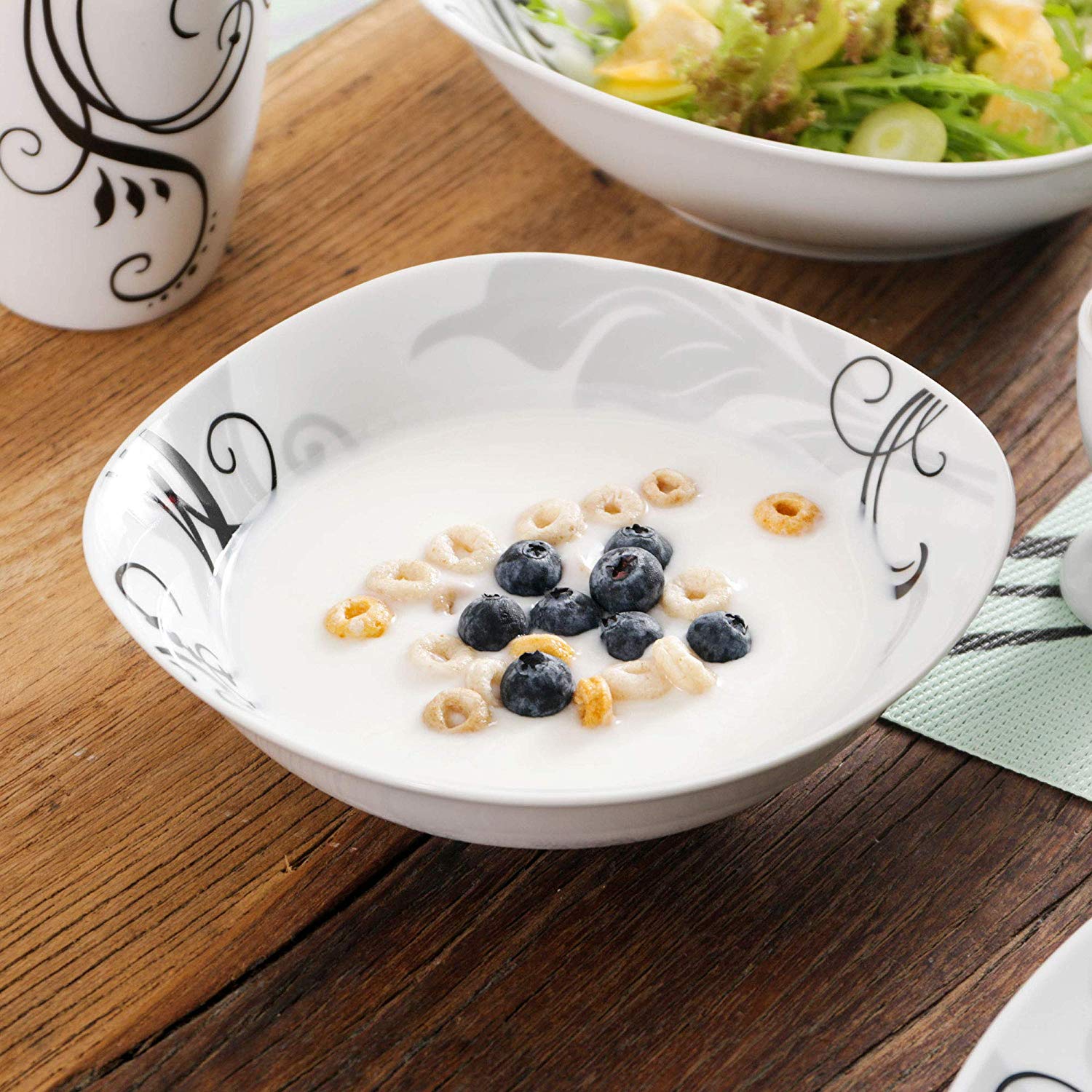 ZOEY 22-Piece Porcelain Ceramic Plate Tableware Set with 4*Egg Cup,Mug,Bowl,Dessert Plate,Dinner Plate and 2*Salad Bowl - Nordic Side - 22, and, Bowl, Ceramic, CupMugBowlDessert, Egg, Piece, 