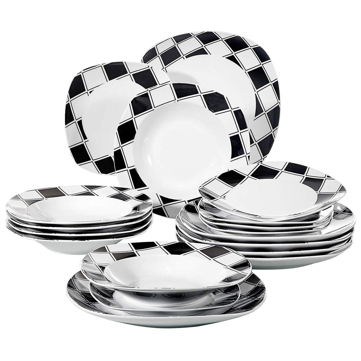 NICOLE 18-Piece Ivory White Round Porcelain Ceramic Dinnerware Plates Set with 6*Dinner Plates,Dessert Plates,Soup Plates - Nordic Side - 18, Ceramic, Dinner, Dinnerware, Ivory, NICOLE, Piece