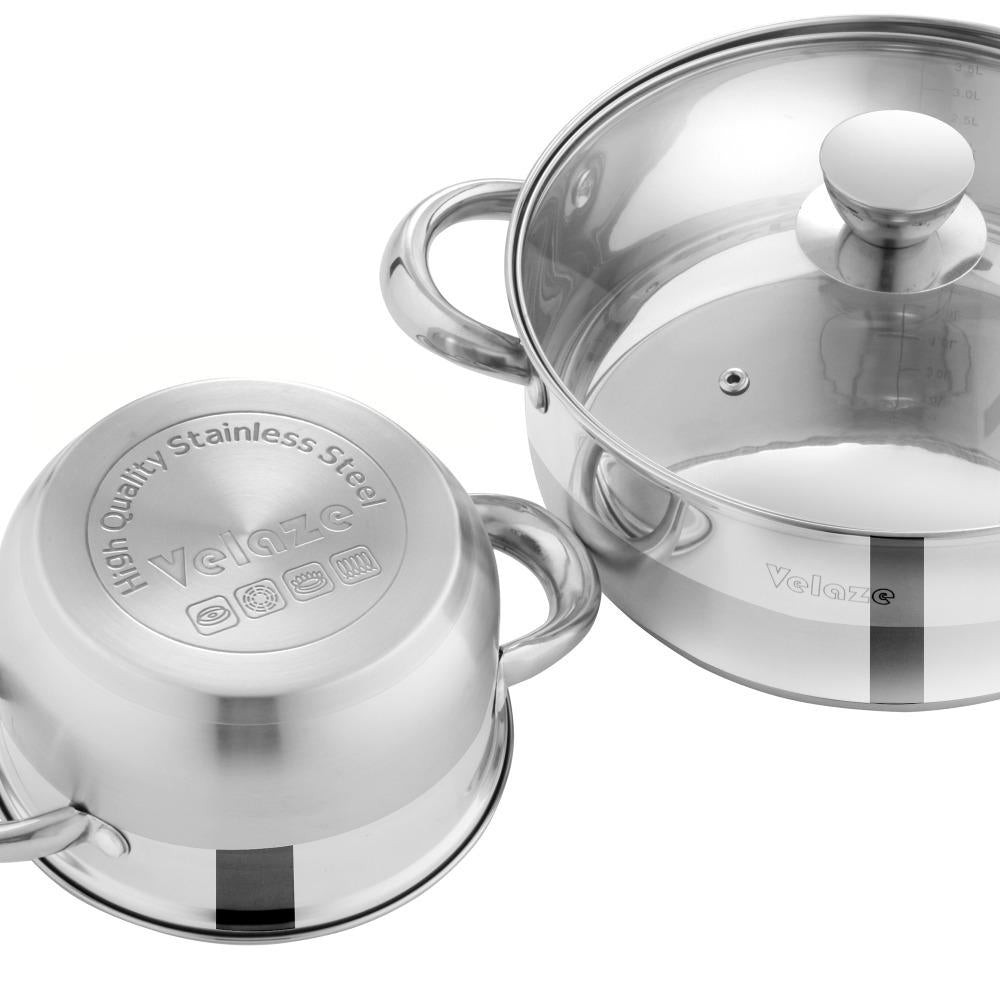 Cookware Set Stainless Steel 7-Piece Kitchen Cooking Pot&Pan Set,Saucepan,Casserole,Steamer,Frypan with Glass lid (Silver) - Nordic Side - Cooking, Cookware, Glass, Kitchen, lid, Piece, PotPa