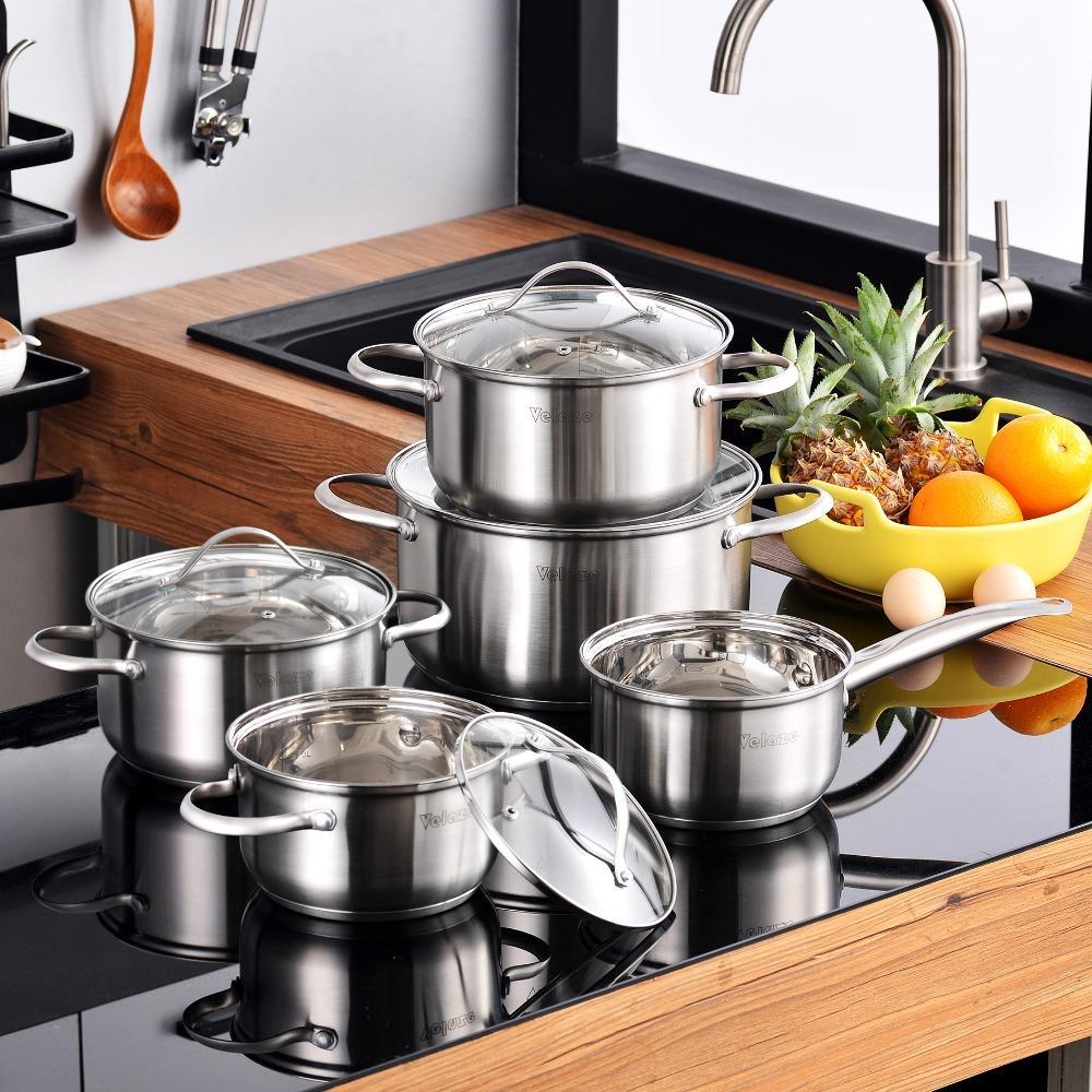 9 Piece Ceramic Cookware Pans Pots Set with Detachable Handle and Lid  Induction