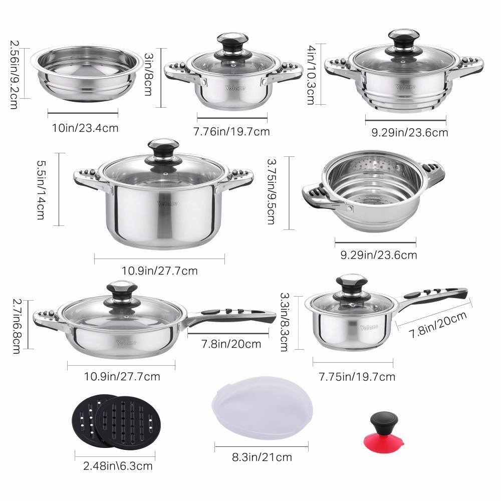 Cookware Set Stainless Steel 16-Piece Cooking Pot&Pan Set Induction Include Saucepan,Casserole,Salad Bowl,Steaming Insert (Silver) - Nordic Side - 16, BowlSteaming, Cooking, Cookware, Include