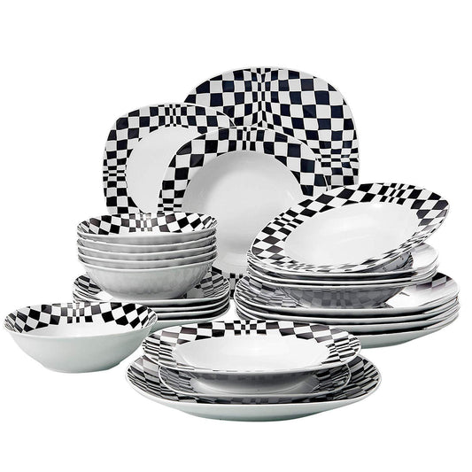 LOUISE 24-Piece Dinner Ceramic Porcelain Dinnerware Tableware Set with 6*Bowl,Dessert Plate,Soup Plate,Dinner Plate Set - Nordic Side - 24, BowlDessert, Ceramic, Dinner, Dinnerware, LOUISE, P