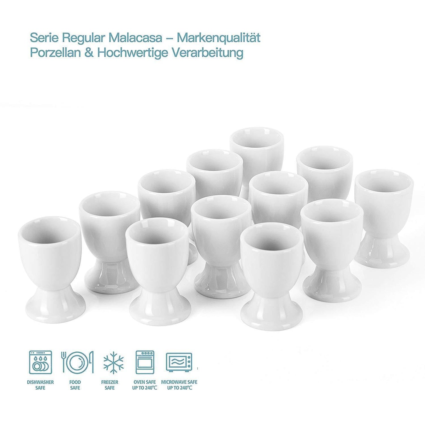 Set of 12 Ivory White Porcelain China Breakfast Egg Cups. Egg Stand Holder - Nordic Side - 001, 12, 28, Breakfast, Ceramic, China, Cream, Cups, Egg, Holder, Ivory, Kitchen, MALACASA, of, Porc