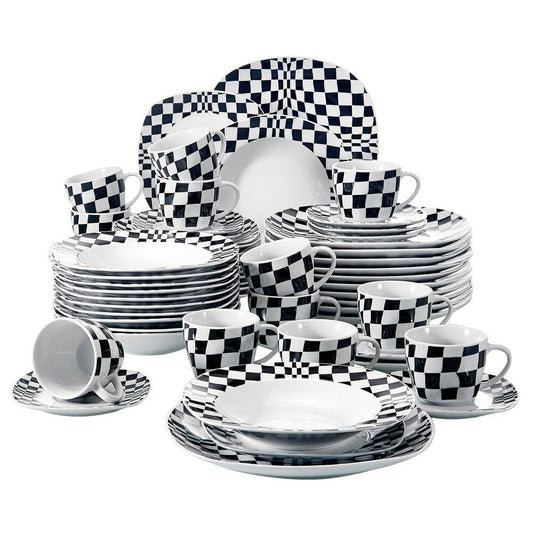 LOUISE 60-Piece Porcelain Ceramic Dinnerware Tableware Set with 12*Dessert Plate,Soup Plate,Dinner Plate,Cup&Saucer - Nordic Side - 12, 60, Ceramic, Dessert, Dinnerware, LOUISE, Piece, PlateC