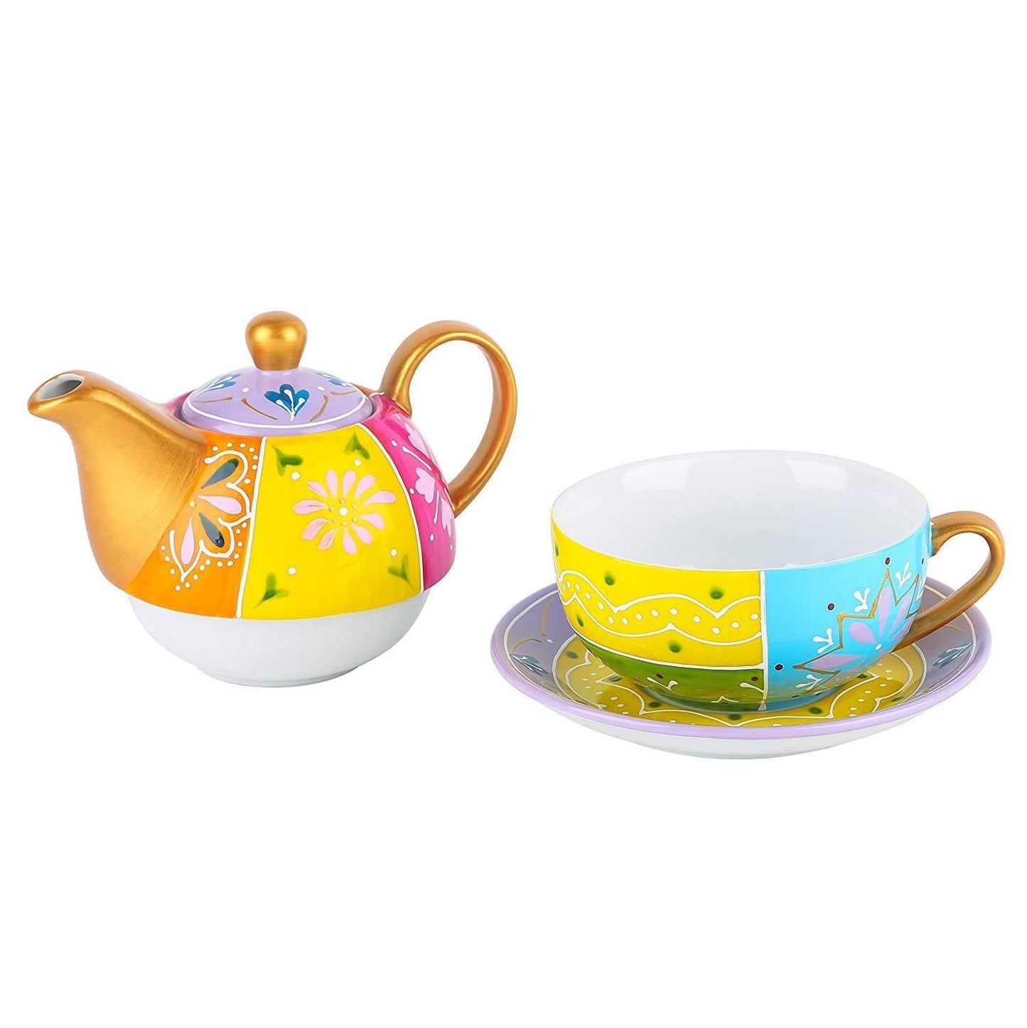Portable Travel Tea Set for One with One Teapot,Cup and Saucer Stackable Porcelain Family Office Personal Teaware Set - Nordic Side - and, ARTVIGOR, Family, for, Office, One, Personal, Porcel