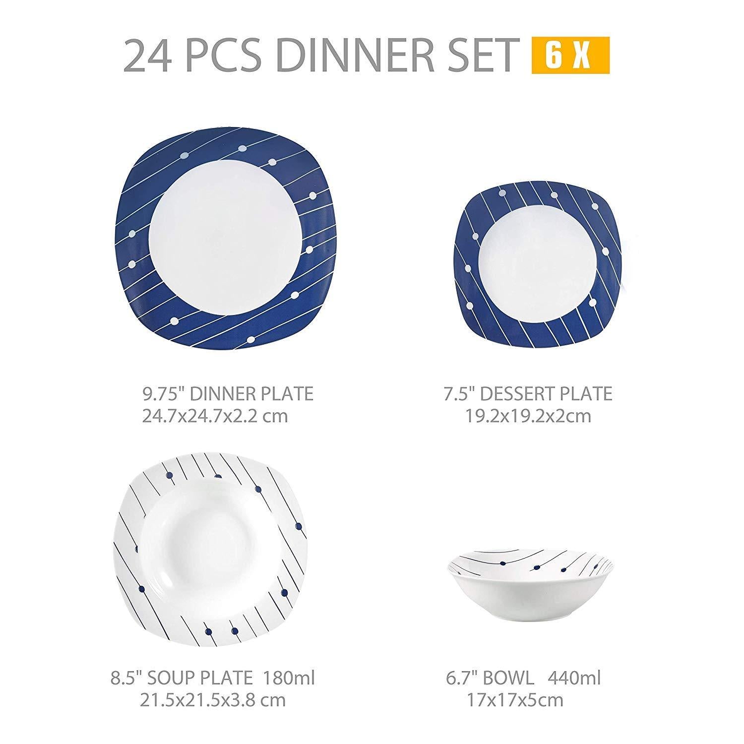 DOT002 24-Piece Dinner Set China Ceramic Dinnerware Plate Tableware Set with Bowl,Dessert Plate,Soup Plate,Dinner Plate - Nordic Side - 002, 24, BowlDessert, Ceramic, China, Dinner, Dinnerwar