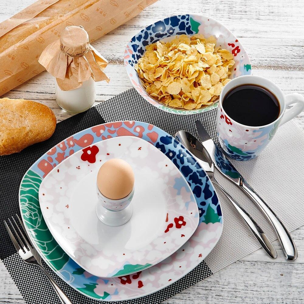 OLINA 40-Piece White Porcelain Dinner Cutlery Combi-Set with Egg Cups Mug Bowls Dessert Dinner Plates Service for 8person - Nordic Side - 40, Bowls, CombiSet, Cups, Cutlery, Dessert, Dinner, 