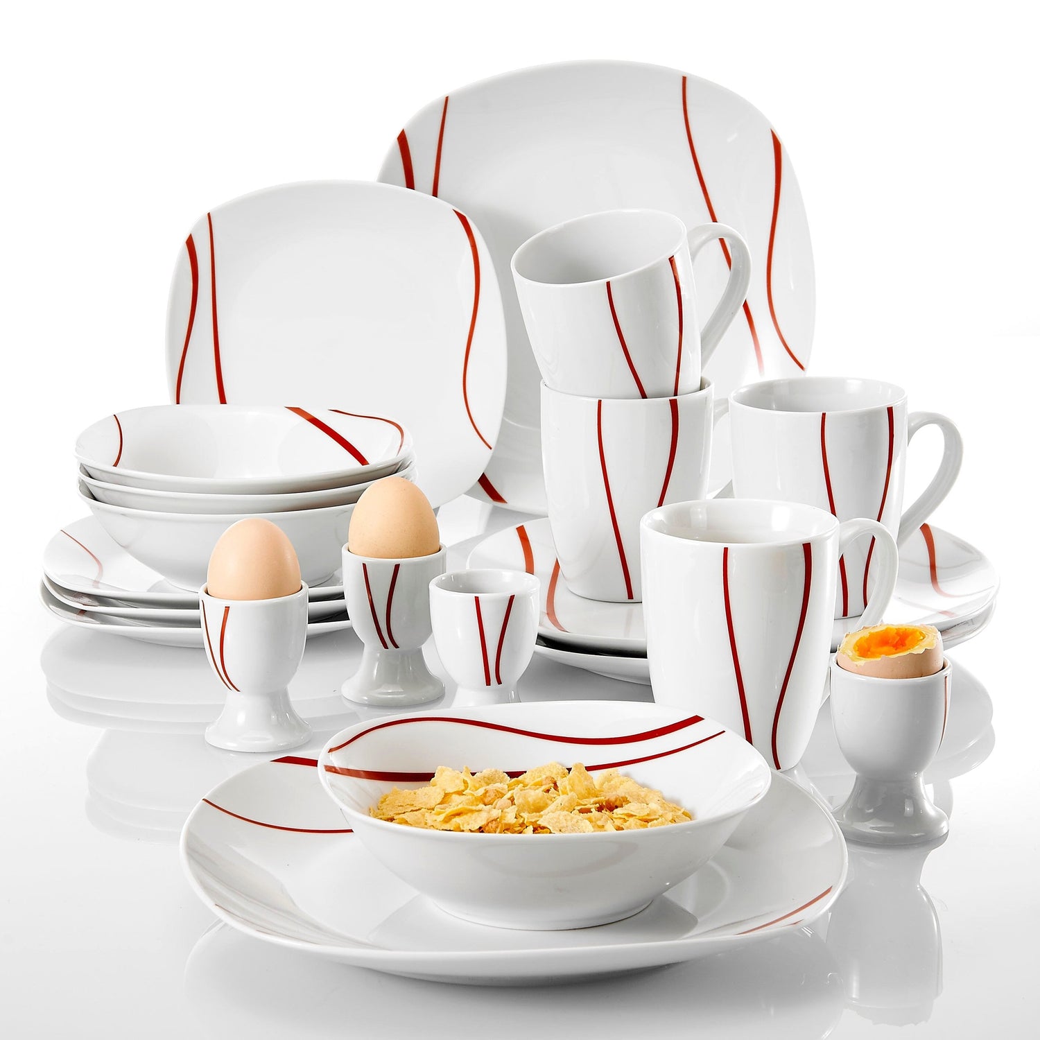 Felisa Set of 20 Porcelain Dinnerware Set for 4 Person Dinner Set with Dinner Plates Soup Plates dishes Egg Dessert Cup - Nordic Side - 20, Cup, Dessert, Dinner, Dinnerware, dishes, Egg, Feli